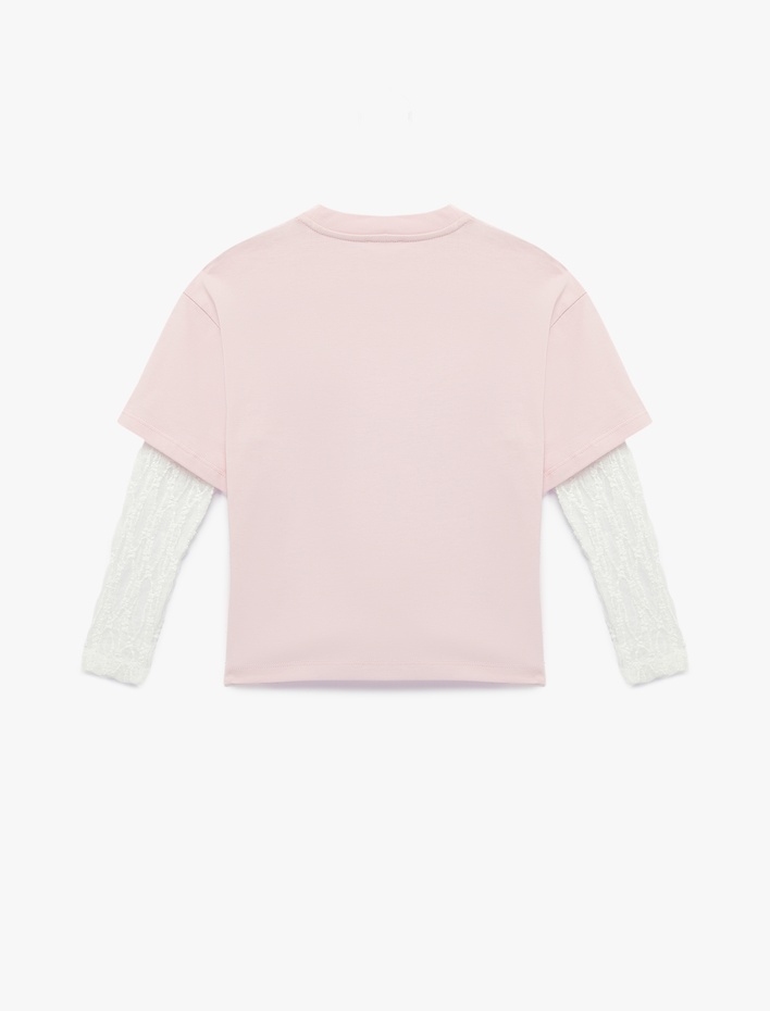 Kız Çocuk Uzun Kollu Bisiklet Yaka Dantel Kol Detaylı Bluz