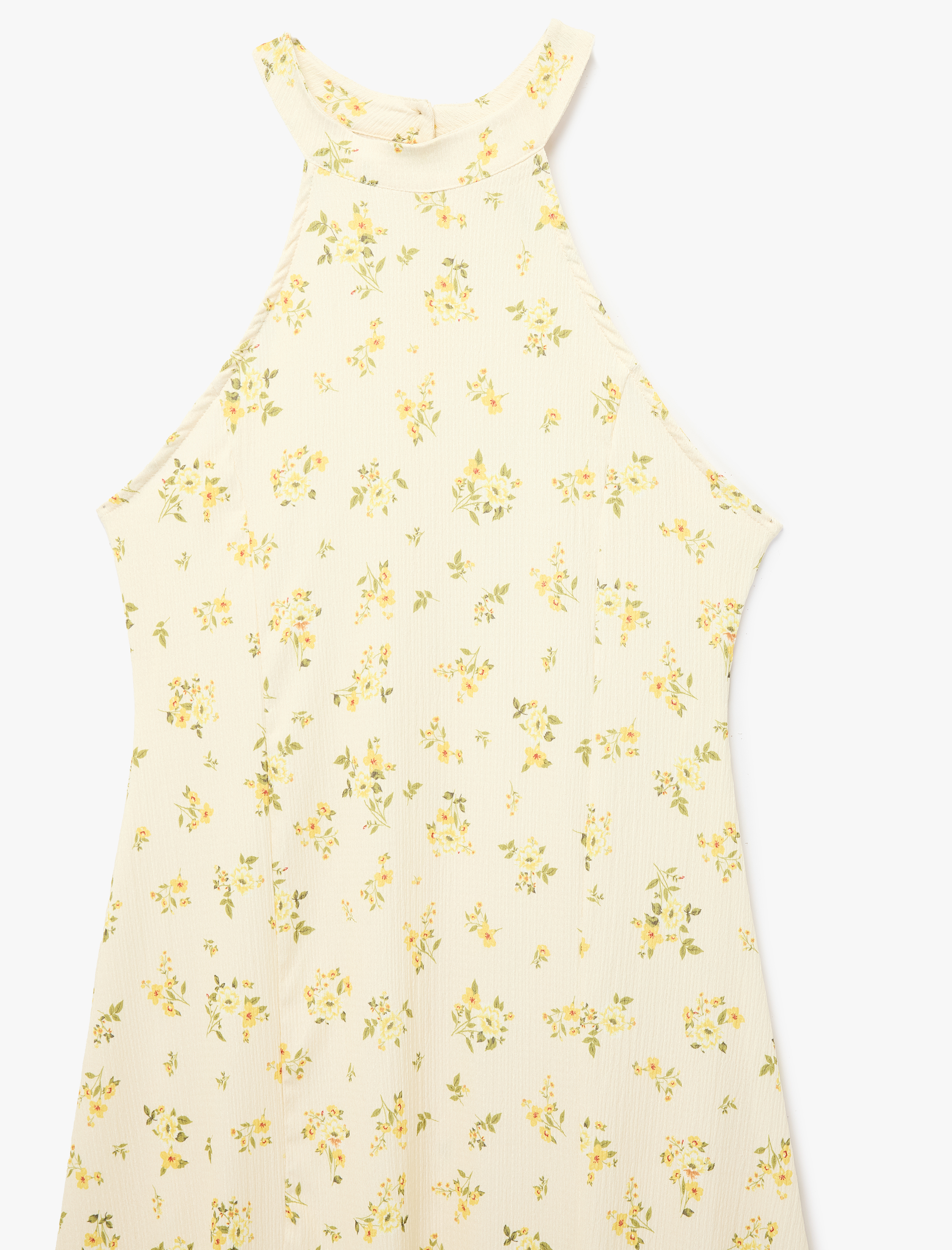   Asimetrik Kesim Halter Yaka Kolsuz Uzun Çiçekli Elbise