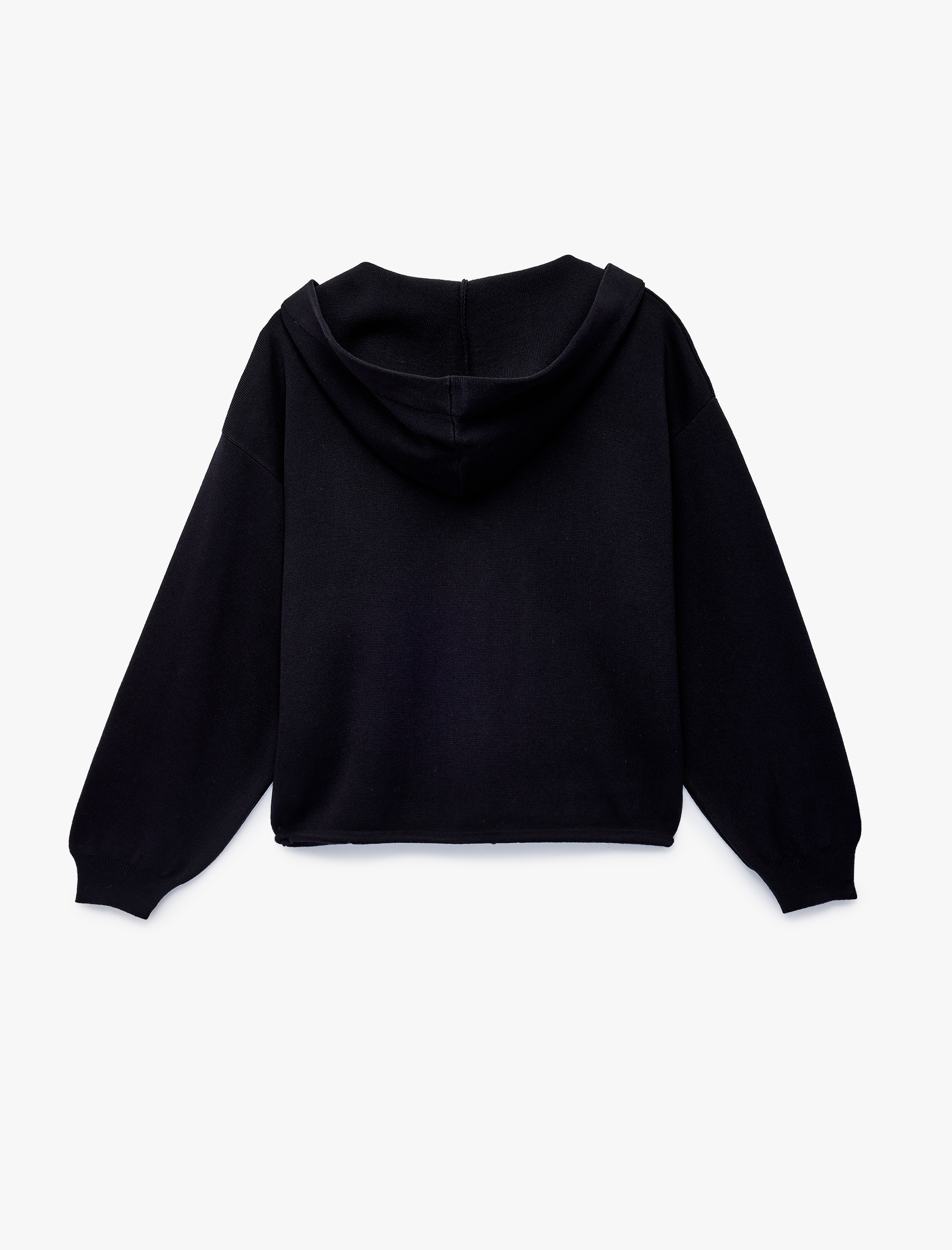   Uzun Kollu Bağlama Detaylı Cepli Düğmeli Kapüşonlu Triko Hırka