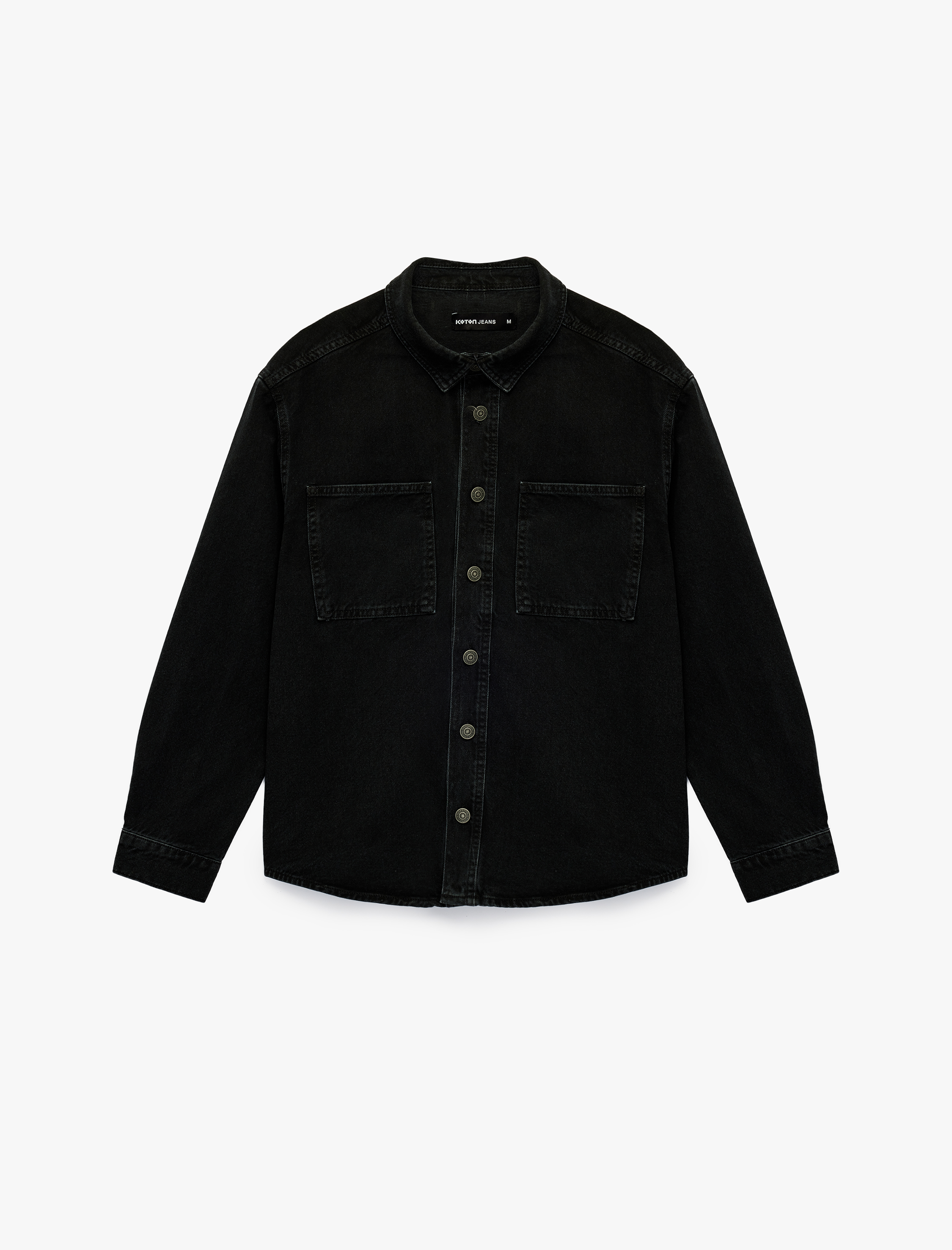   Uzun Kollu Cepli Düğmeli Gömlek Yaka Oversize Jean Gömlek Ceket