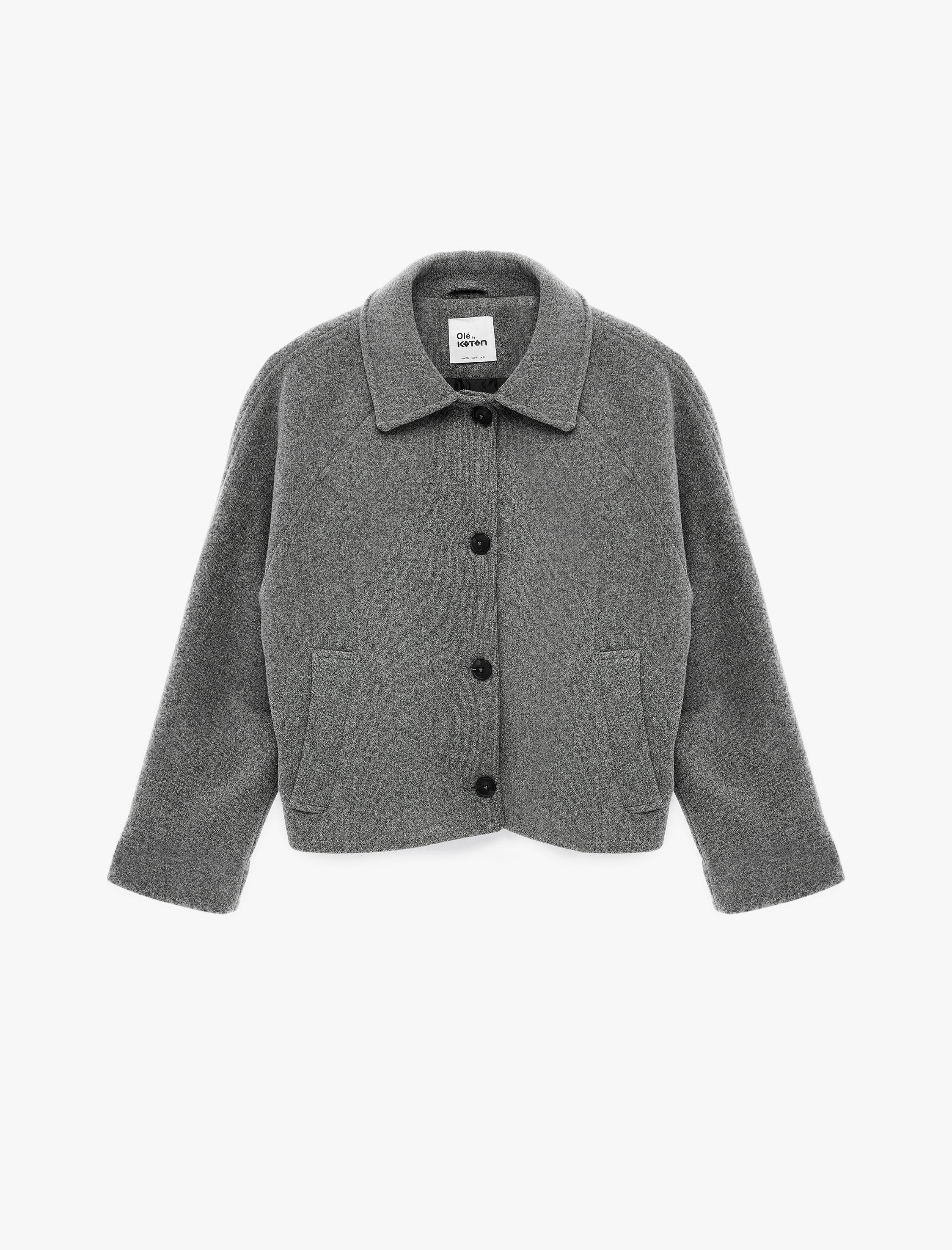   Uzun Kollu Cepli Düğmeli Klasik Yaka Kaşe Ceket