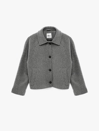 Uzun Kollu Cepli Düğmeli Klasik Yaka Kaşe Ceket