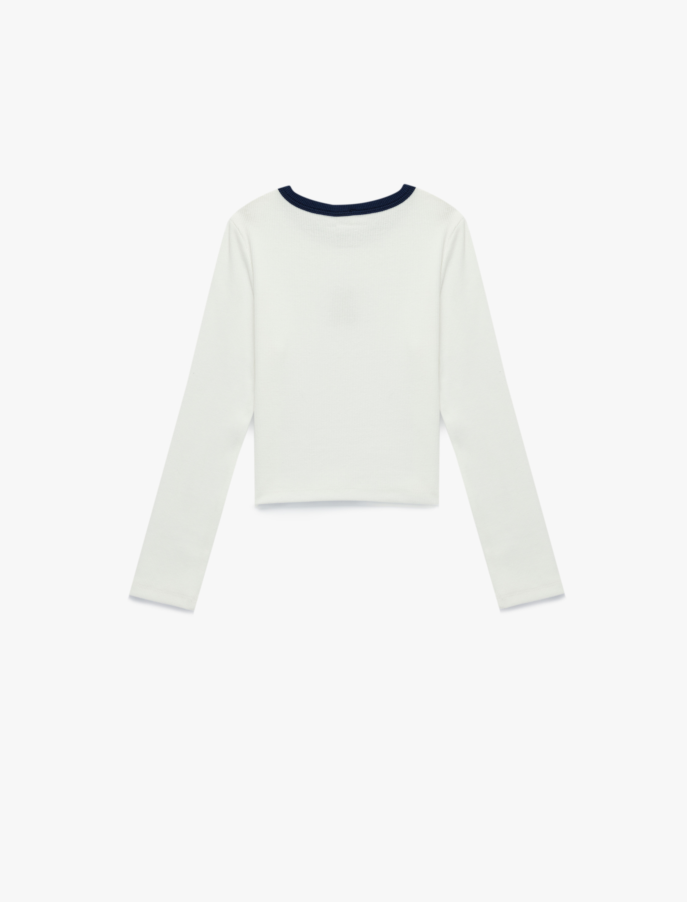  Kız Çocuk Uzun Kollu Bisiklet Yaka Ayıcık Nakış Detaylı Pamuklu Crop Tişört