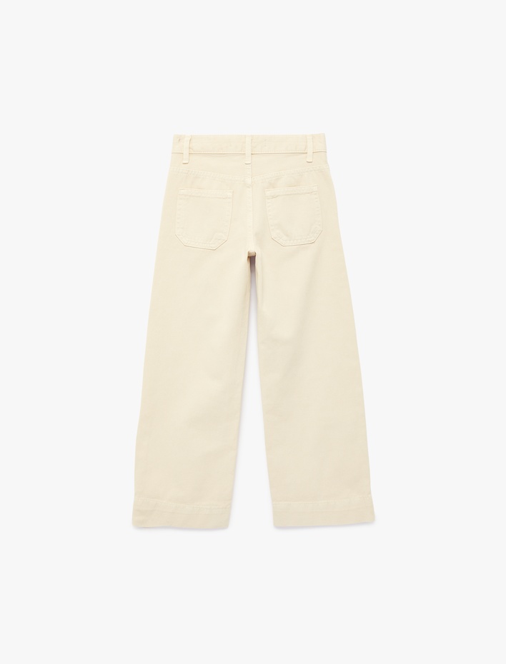 Kız Çocuk Pamuklu Bol Kesim Cep Detaylı Geniş Paça Pantolon