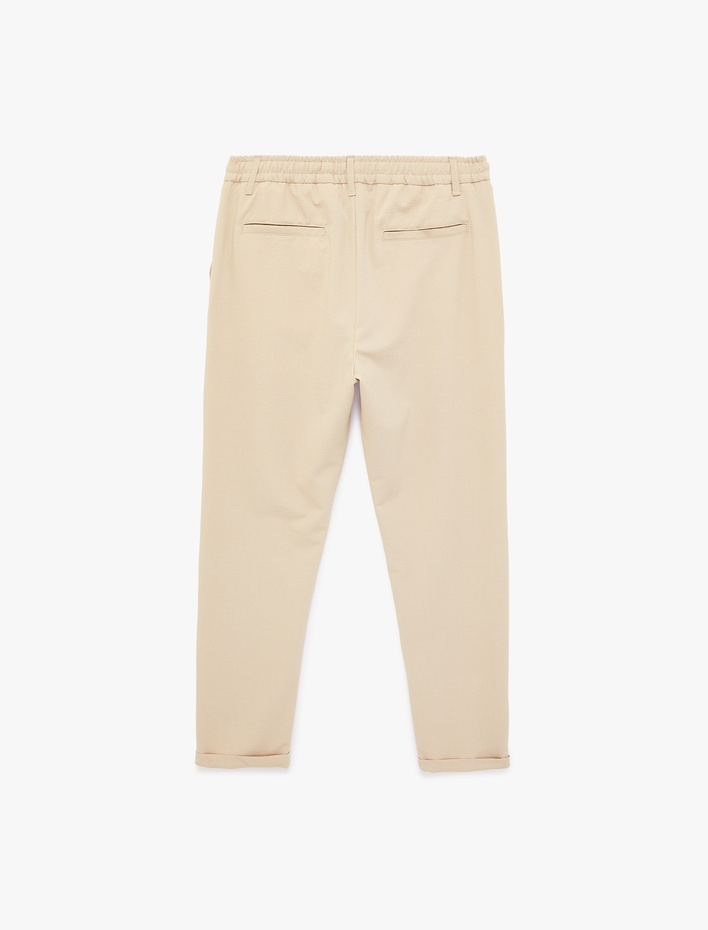  Duble Paça Cepli Viskon Karışımlı Beli Bağcıklı Düğmeli Kumaş Pantolon