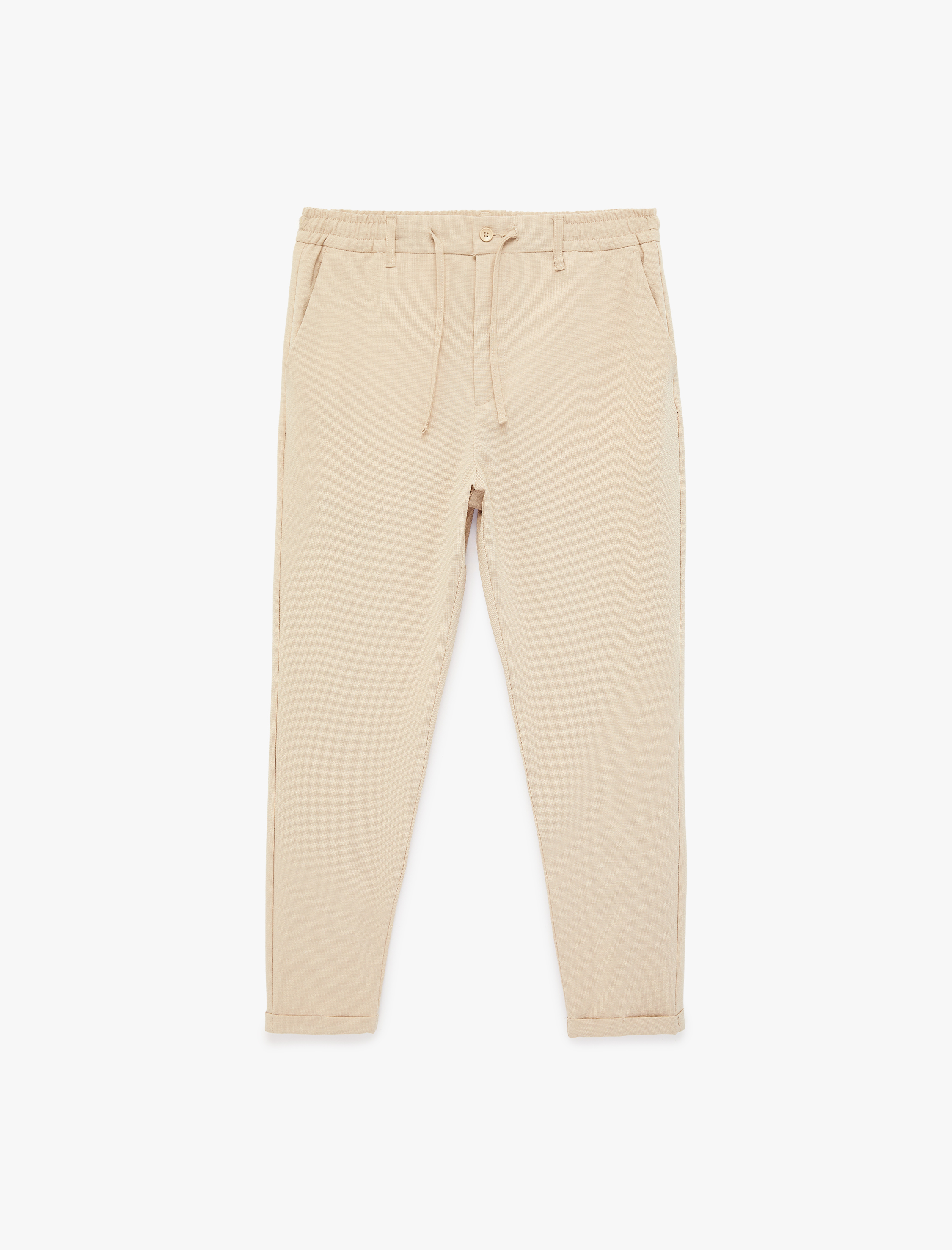   Duble Paça Cepli Viskon Karışımlı Beli Bağcıklı Düğmeli Kumaş Pantolon