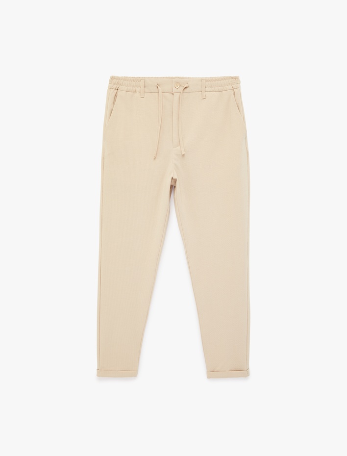  Duble Paça Cepli Viskon Karışımlı Beli Bağcıklı Düğmeli Kumaş Pantolon