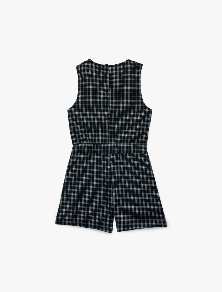 Kız Çocuk Fiyonklu Bisiklet Yaka Kolsuz Viskon Karışımlı Tulum