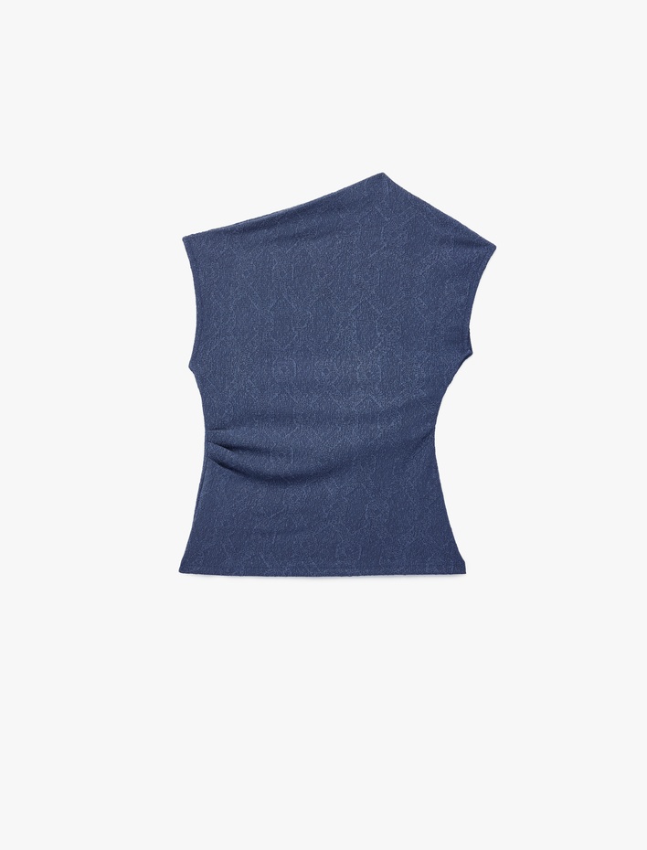 Kız Çocuk Asimetrik Yaka Kolsuz Drape Detaylı Bluz