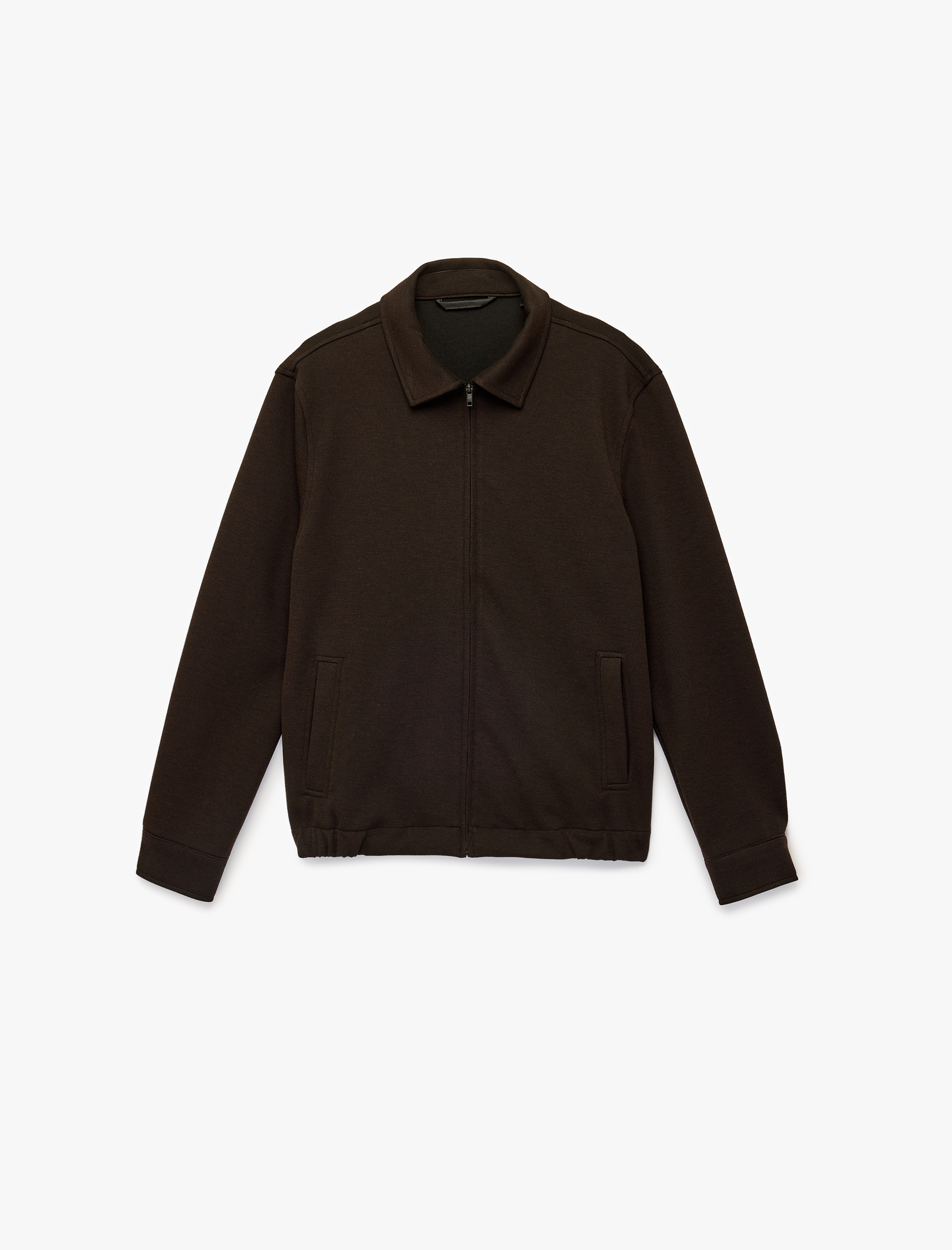   Uzun Kollu Viskon Karışımlı Cepli Gömlek Yaka Fermuarlı Ceket