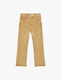 Pamuklu Normal Bel Dar Kalıp Yıkamalı İspanyol Paça Denim Pantolon - Flare Jeans