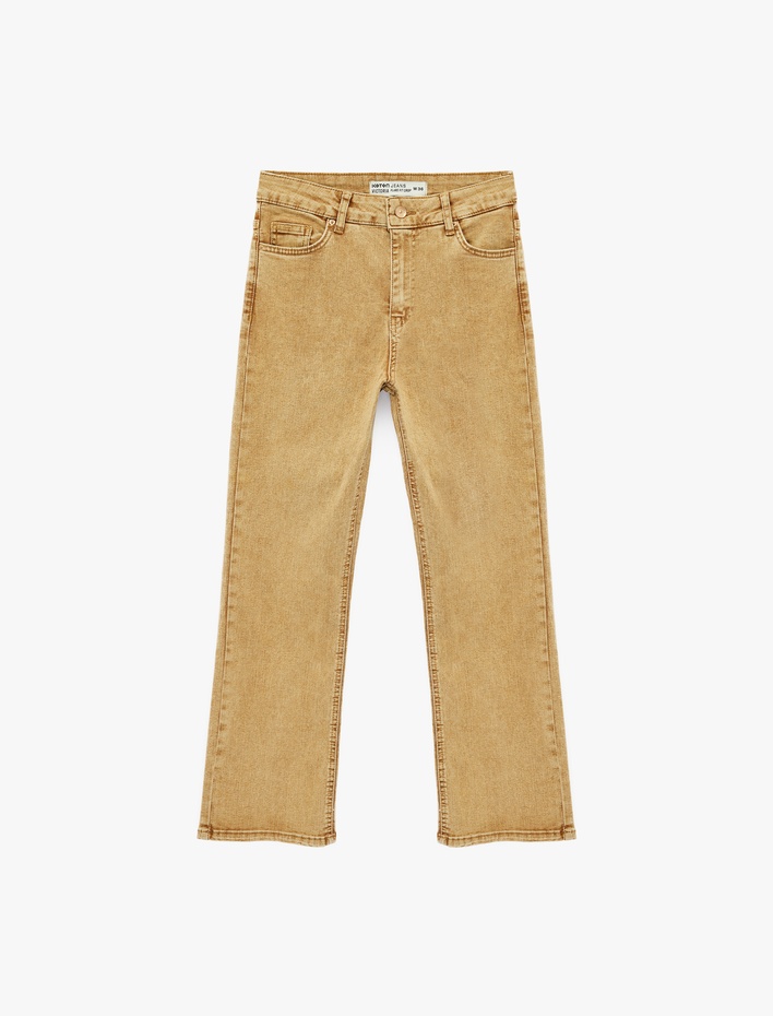  Pamuklu Normal Bel Dar Kalıp Yıkamalı İspanyol Paça Denim Pantolon - Flare Jeans