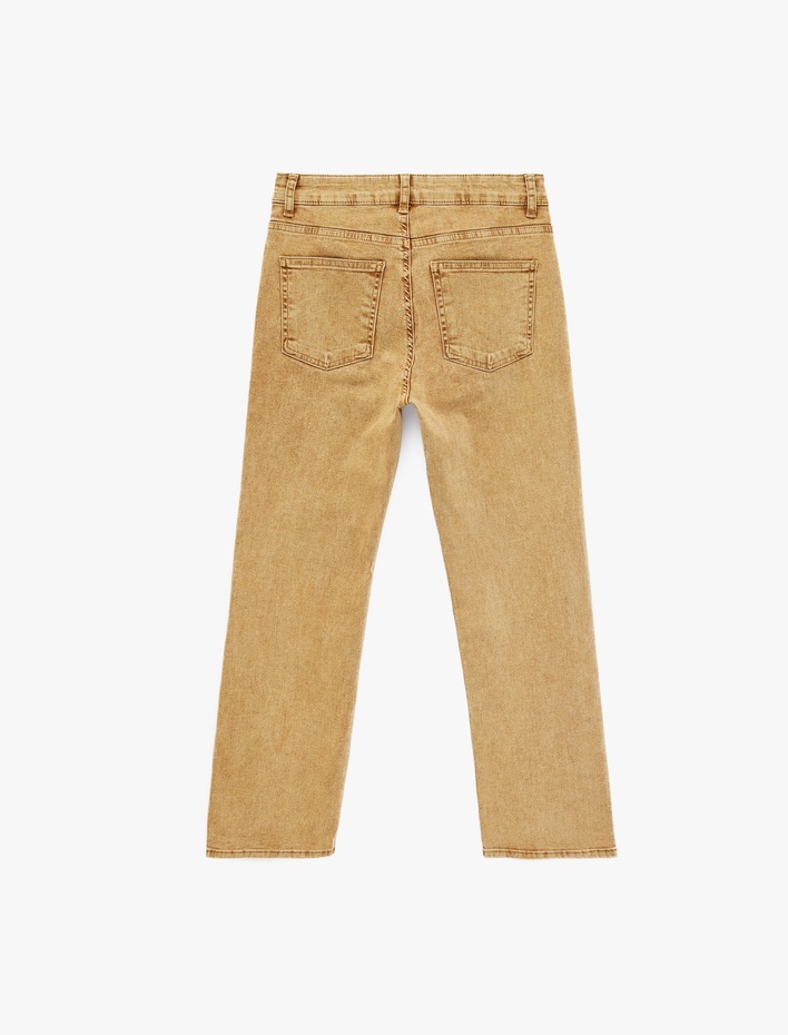  Pamuklu Normal Bel Dar Kalıp Yıkamalı İspanyol Paça Denim Pantolon - Flare Jeans