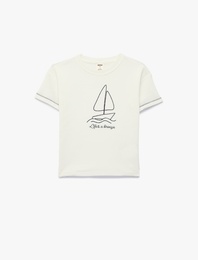 Nakış Detaylı Kısa Kollu Bisiklet Yaka Pamuklu Oversize Tişört