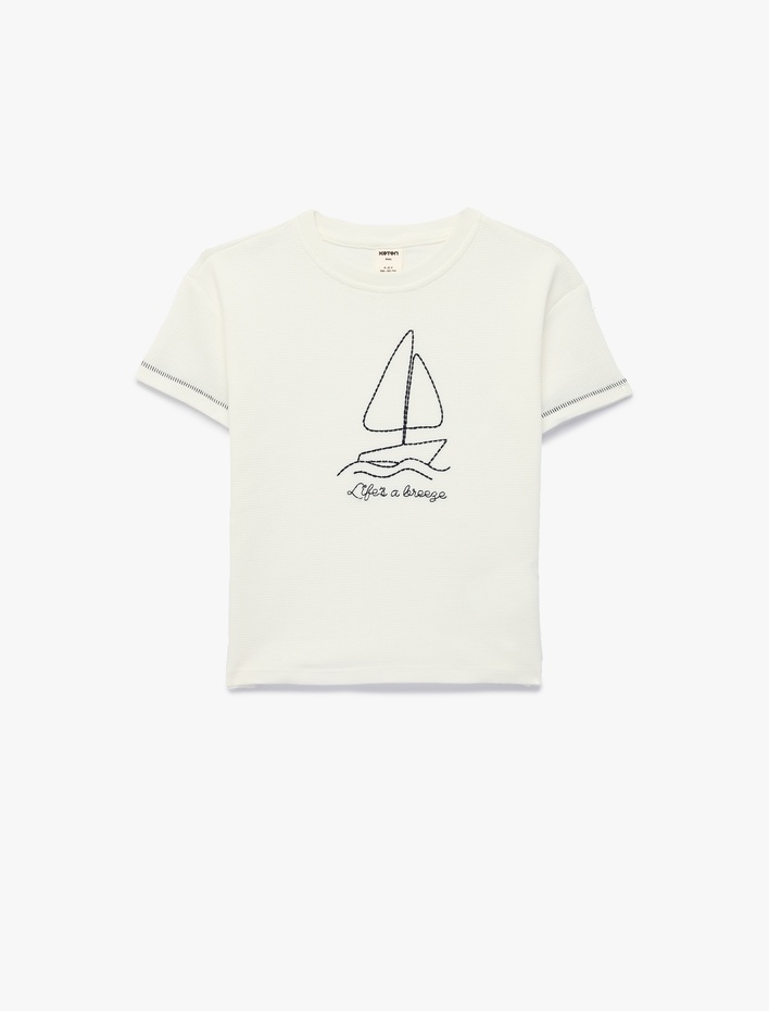 Erkek Bebek Nakış Detaylı Kısa Kollu Bisiklet Yaka Pamuklu Oversize Tişört