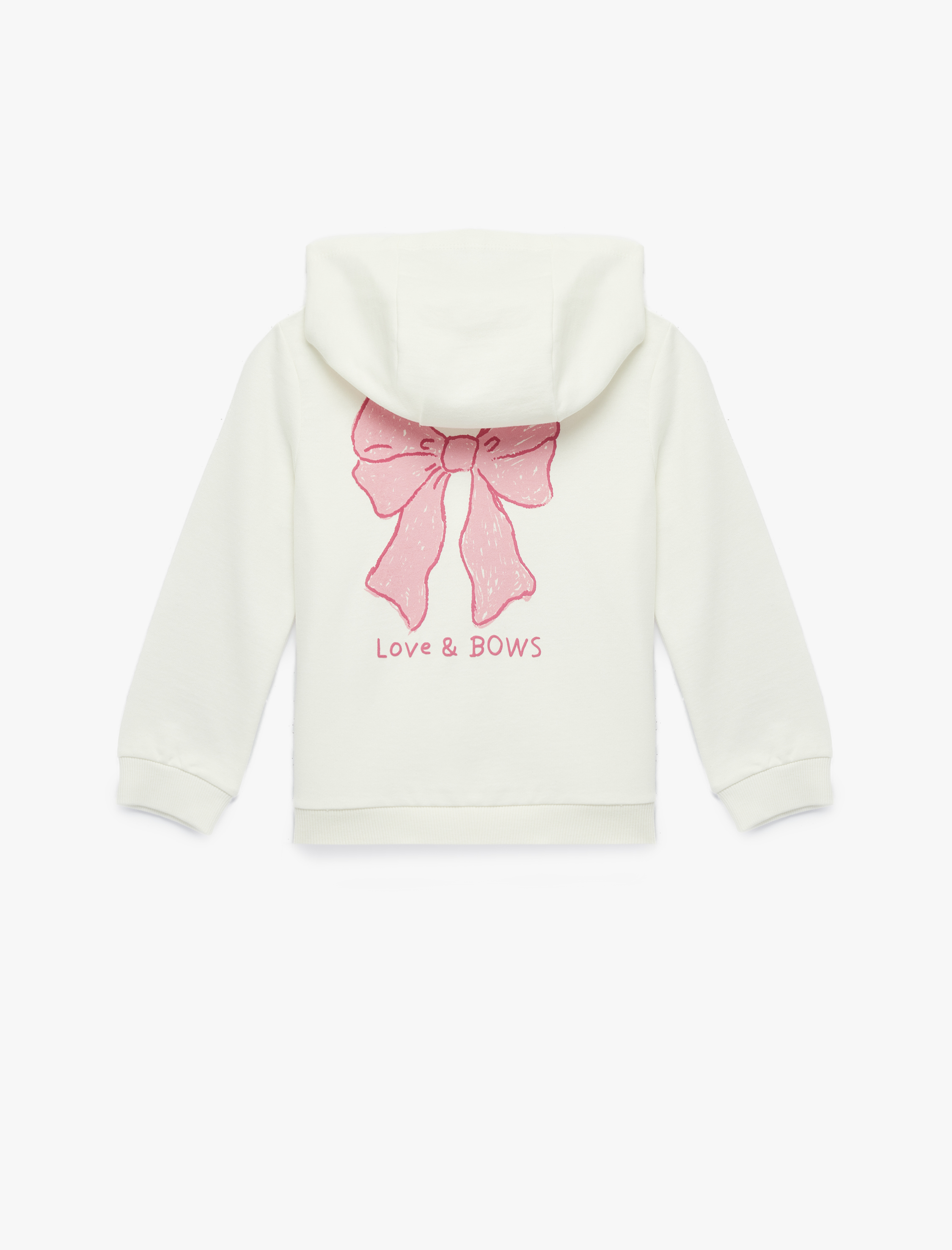  Kız Bebek Fiyonk Detaylı Uzun Kollu Kapşonlu Pamuklu Şardonlu Fermuarlı Sweatshirt