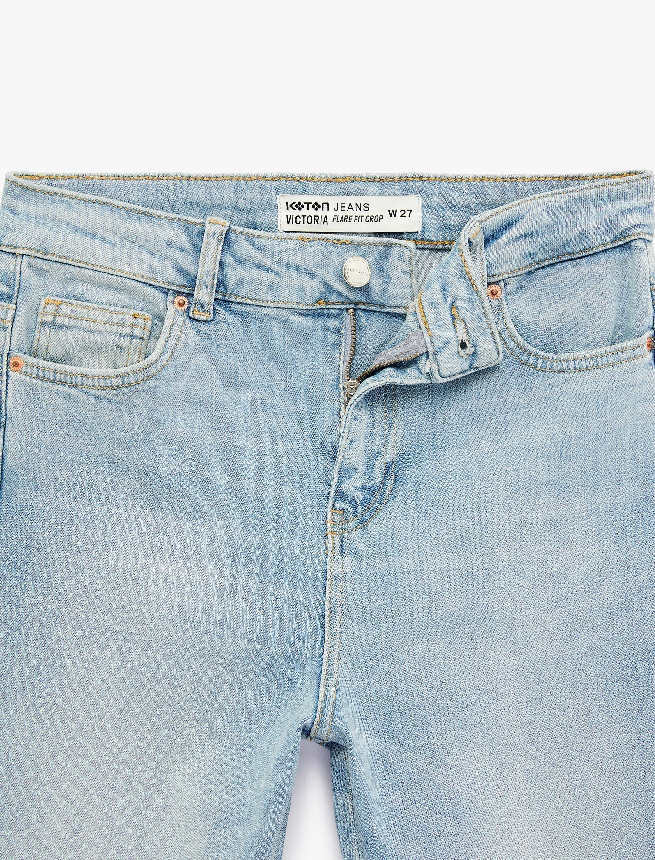   Normal Bel Dar Kesim Düğmeli Pamuklu İspanyol Paça Denim Pantolon - Flare Jeans