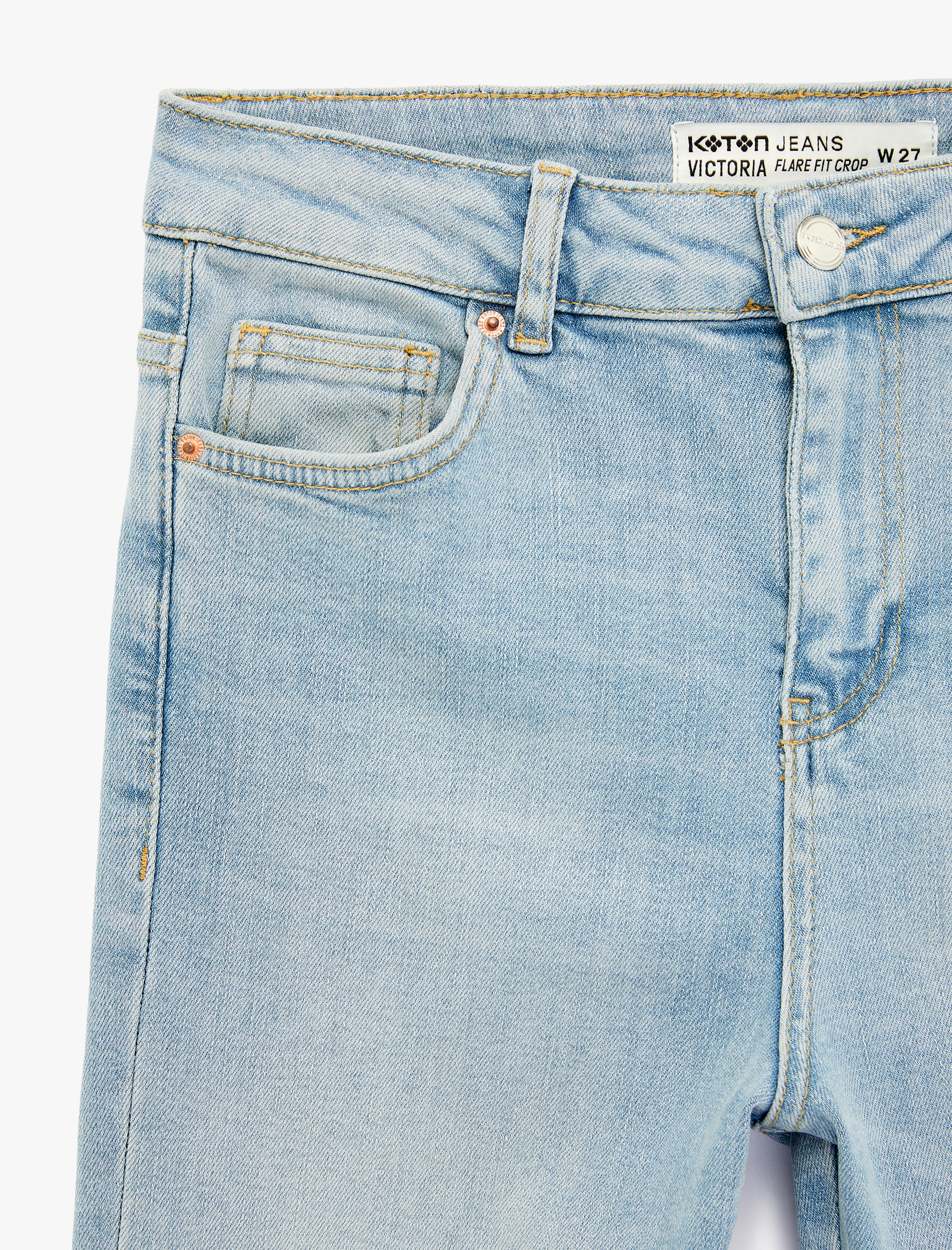   Normal Bel Dar Kesim Düğmeli Pamuklu İspanyol Paça Denim Pantolon - Flare Jeans