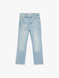 Normal Bel Dar Kesim Düğmeli Pamuklu İspanyol Paça Denim Pantolon - Flare Jeans