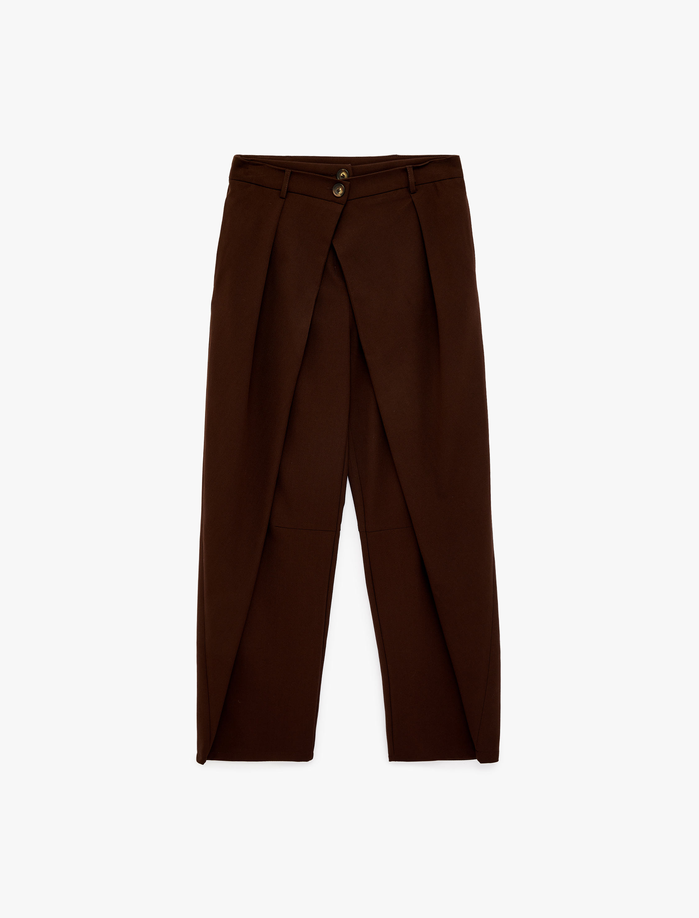   Rahat Kalıp Kat Detaylı Düğmeli Geniş Paça Pantolon