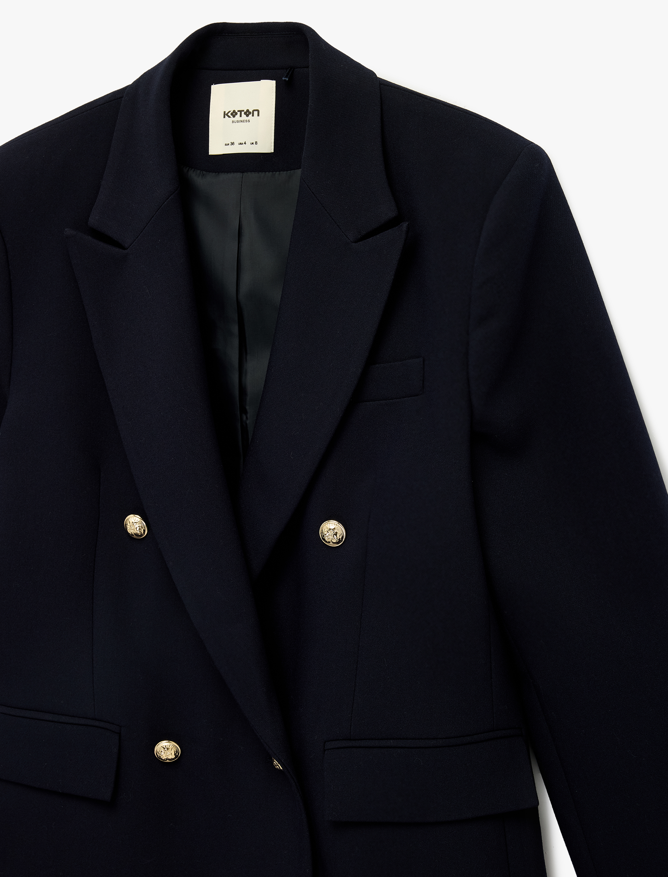   Kruvaze Yaka Uzun Kollu Cep Detaylı Metal Düğmeli Blazer Ceket