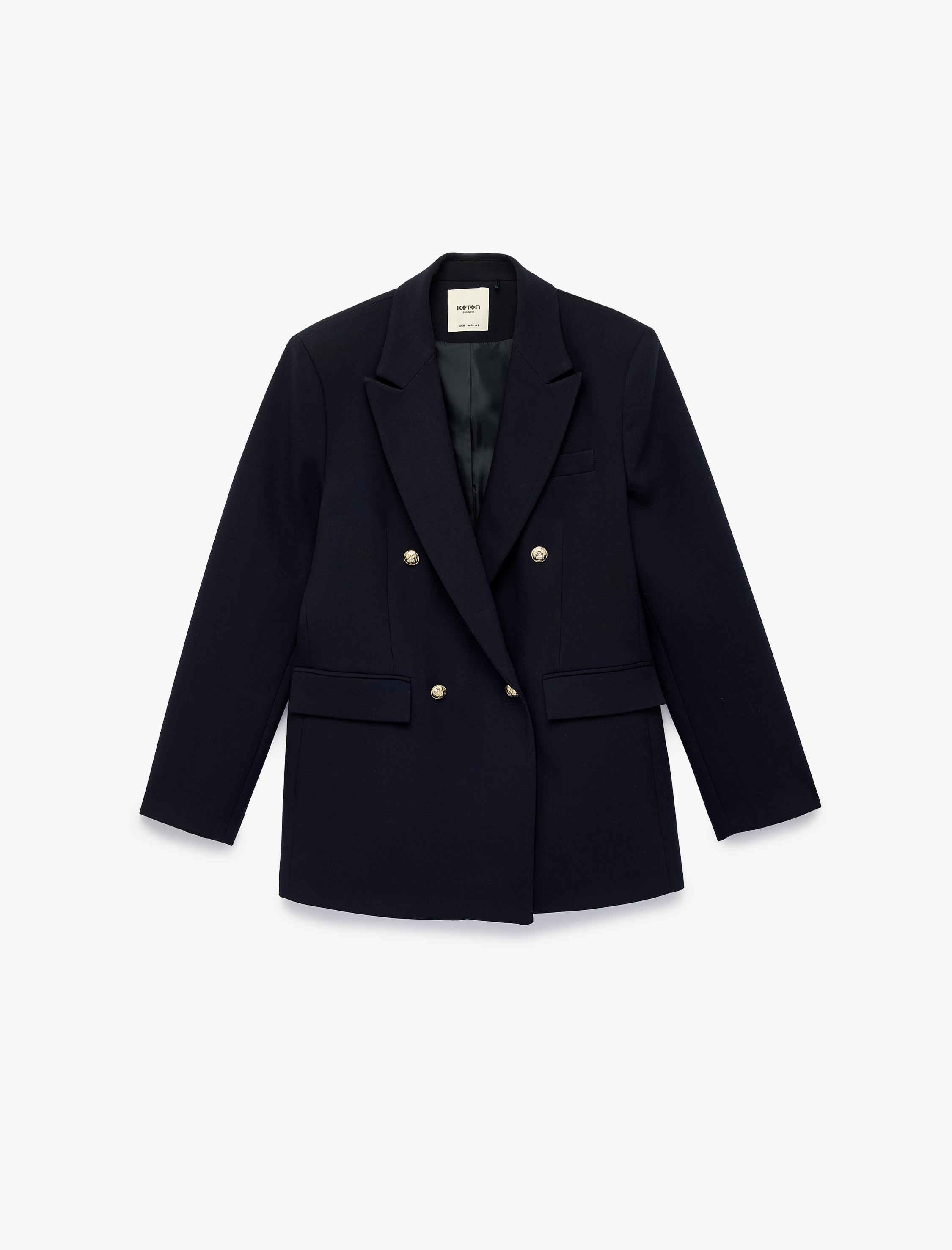   Kruvaze Yaka Uzun Kollu Cep Detaylı Metal Düğmeli Blazer Ceket