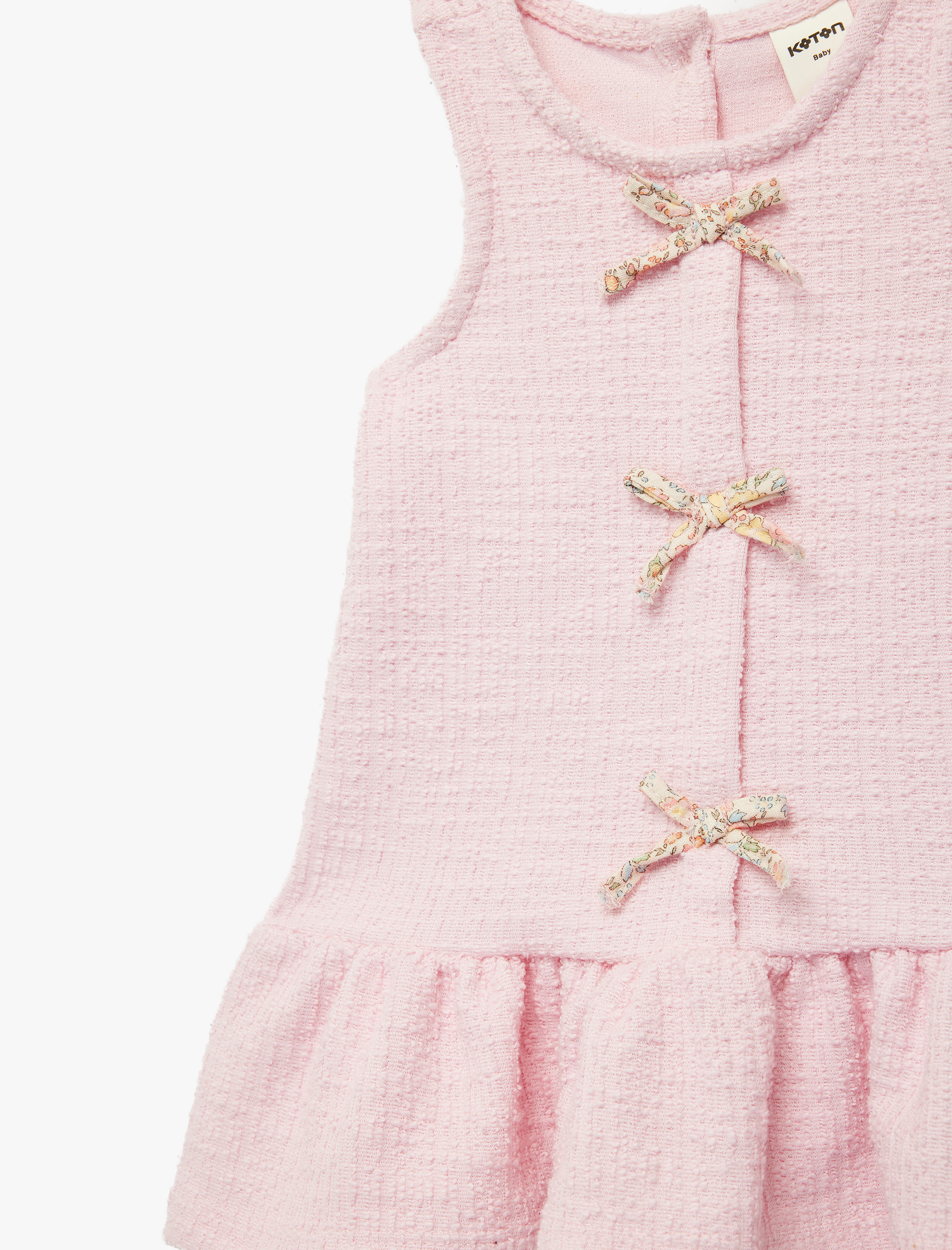  Kız Bebek Fiyonk Detaylı Pileli Kolsuz Bisiklet Yaka Tüvit Jile Elbise