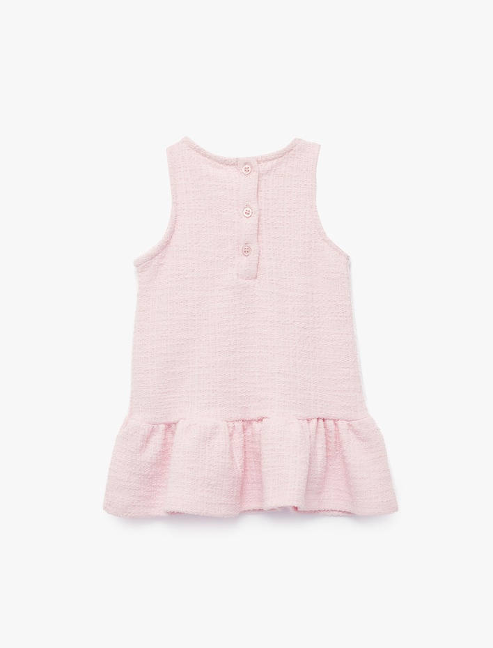 Kız Bebek Fiyonk Detaylı Pileli Kolsuz Bisiklet Yaka Tüvit Jile Elbise