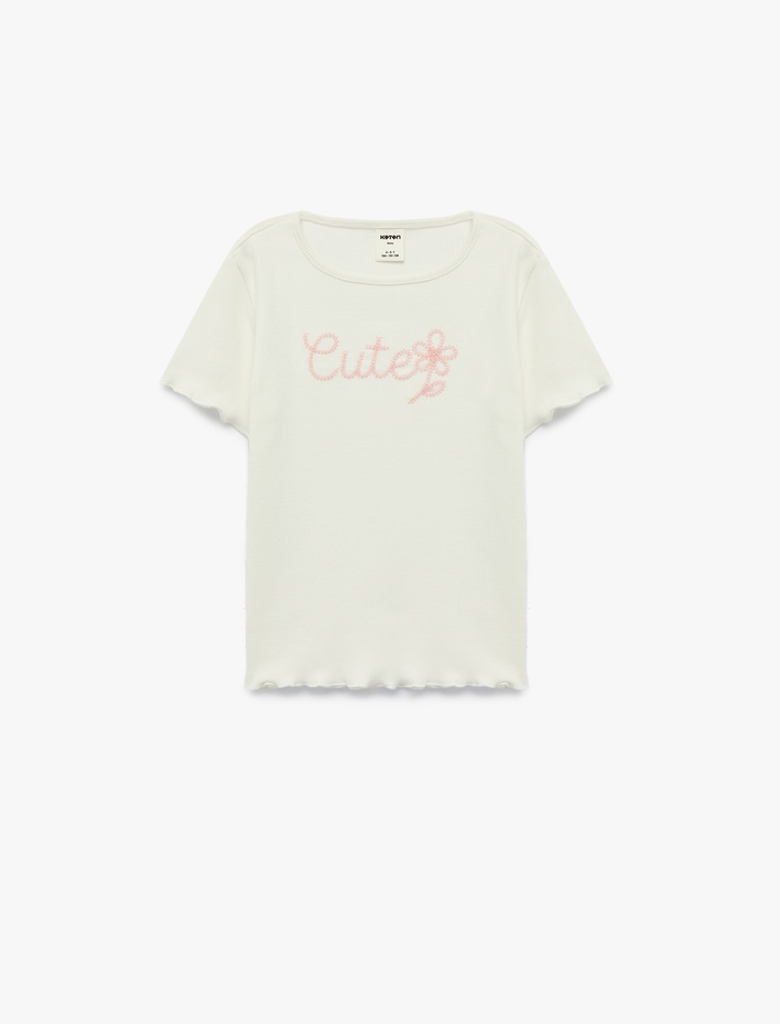 Kız Bebek Kısa Kollu Bisiklet Yaka Nakış Detaylı Pamuklu Tişört