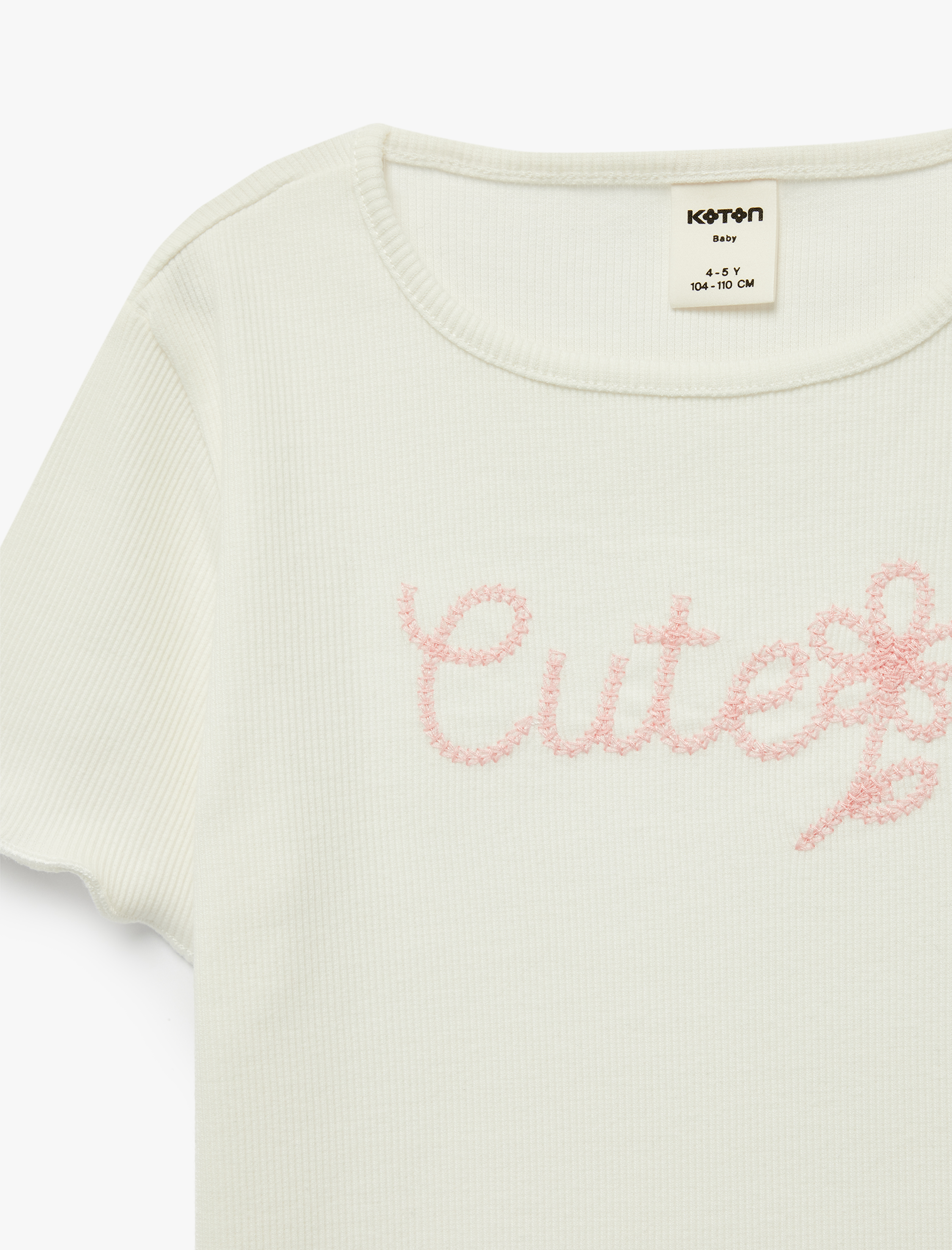  Kız Bebek Kısa Kollu Bisiklet Yaka Nakış Detaylı Pamuklu Tişört