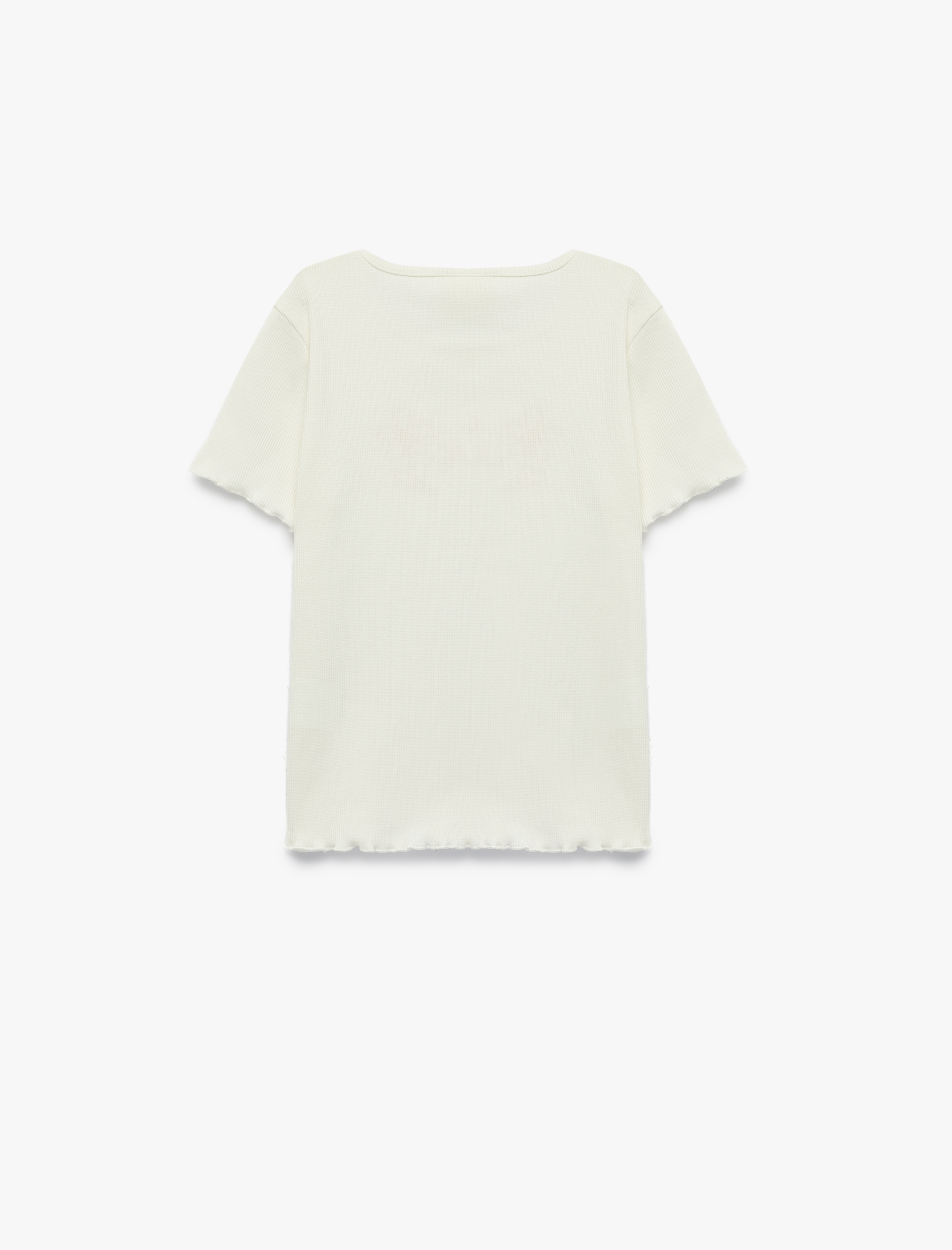  Kız Bebek Kısa Kollu Bisiklet Yaka Nakış Detaylı Pamuklu Tişört