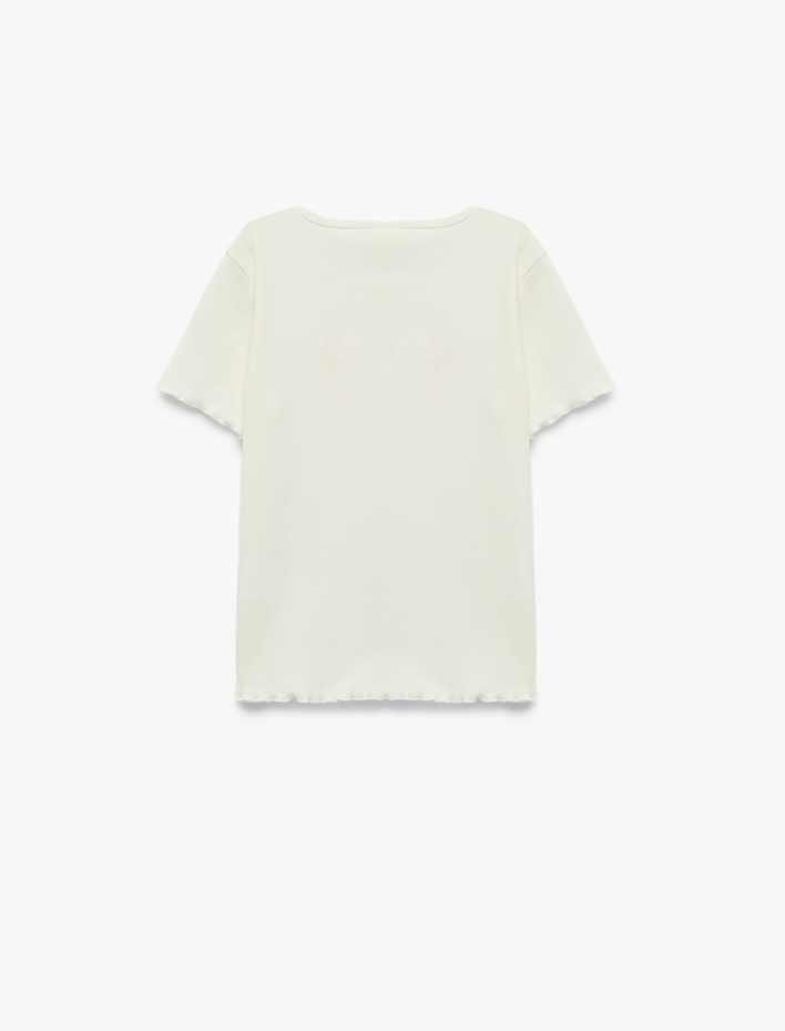 Kız Bebek Kısa Kollu Bisiklet Yaka Nakış Detaylı Pamuklu Tişört