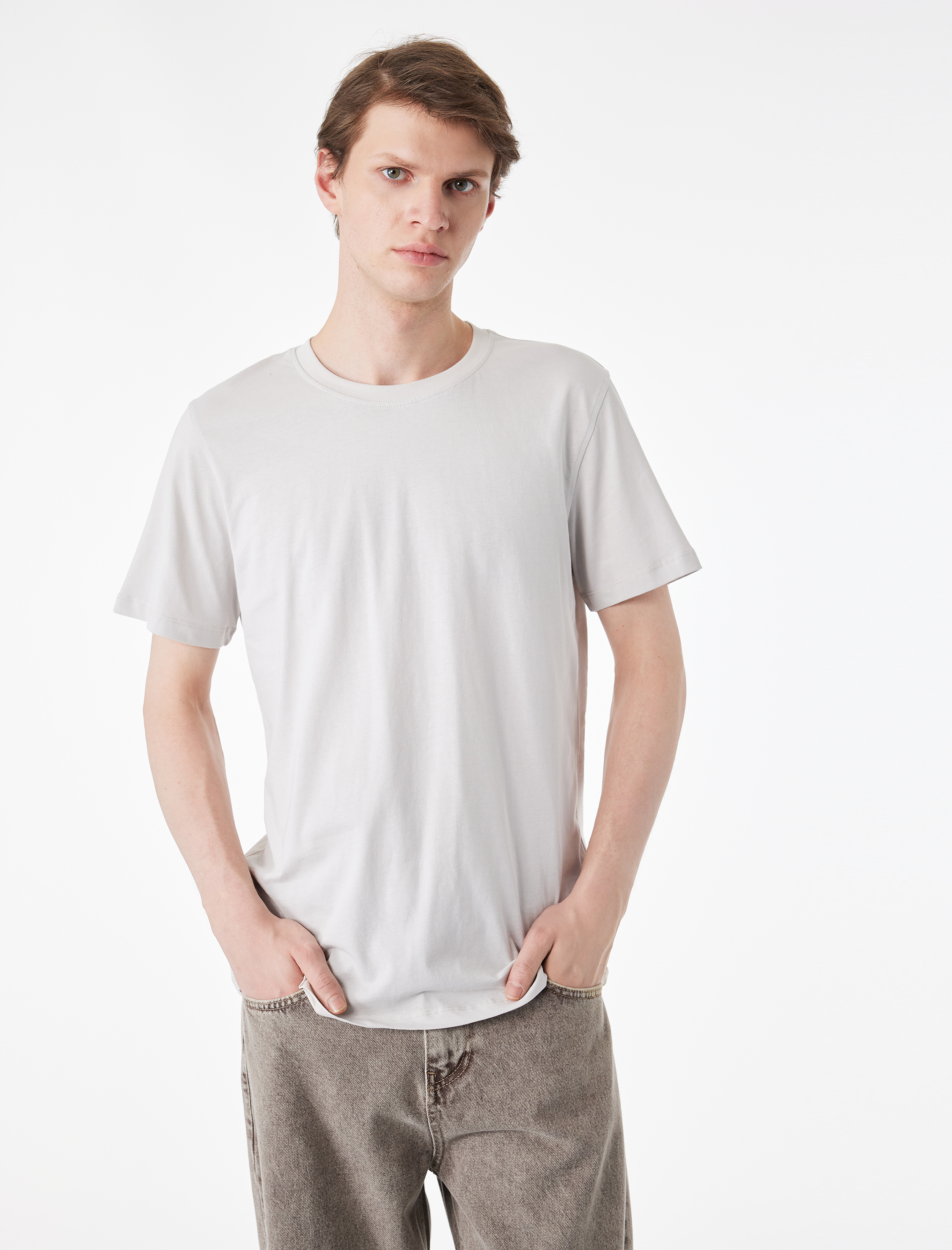 Koton Pamuklu Kısa Kollu Bisiklet Yaka Slim Fit Erkek Basic Tişört