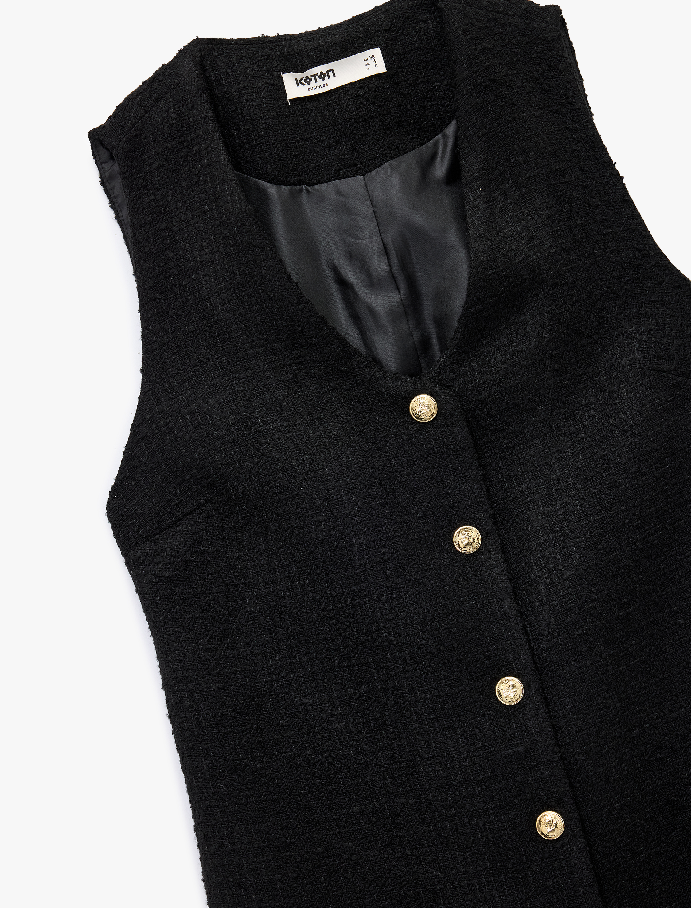   V Yaka Kolsuz Düğmeli Mini Elbise