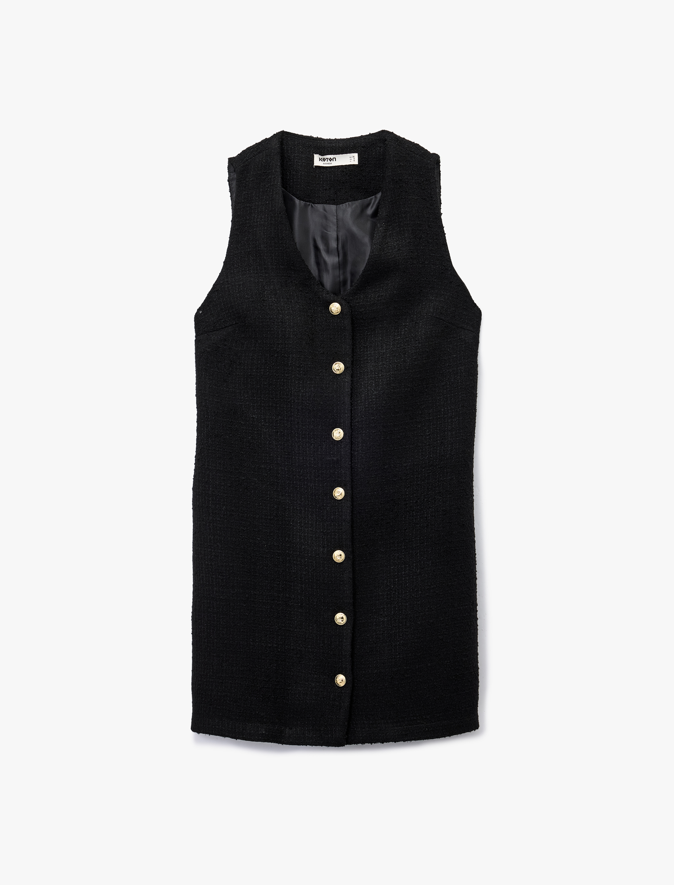   V Yaka Kolsuz Düğmeli Mini Elbise