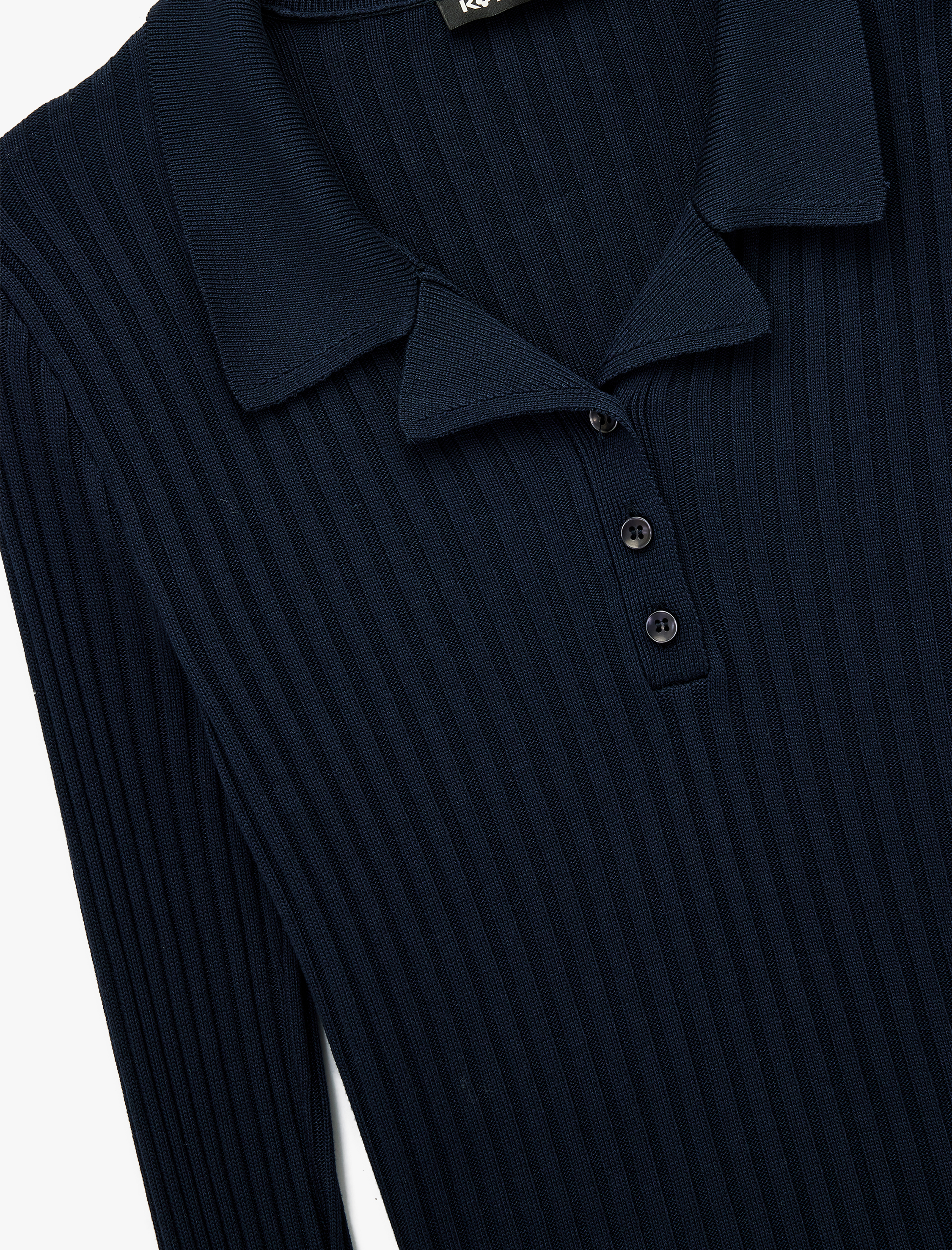   Yarım Düğme Detaylı Uzun Kollu Polo Yaka Triko Kazak