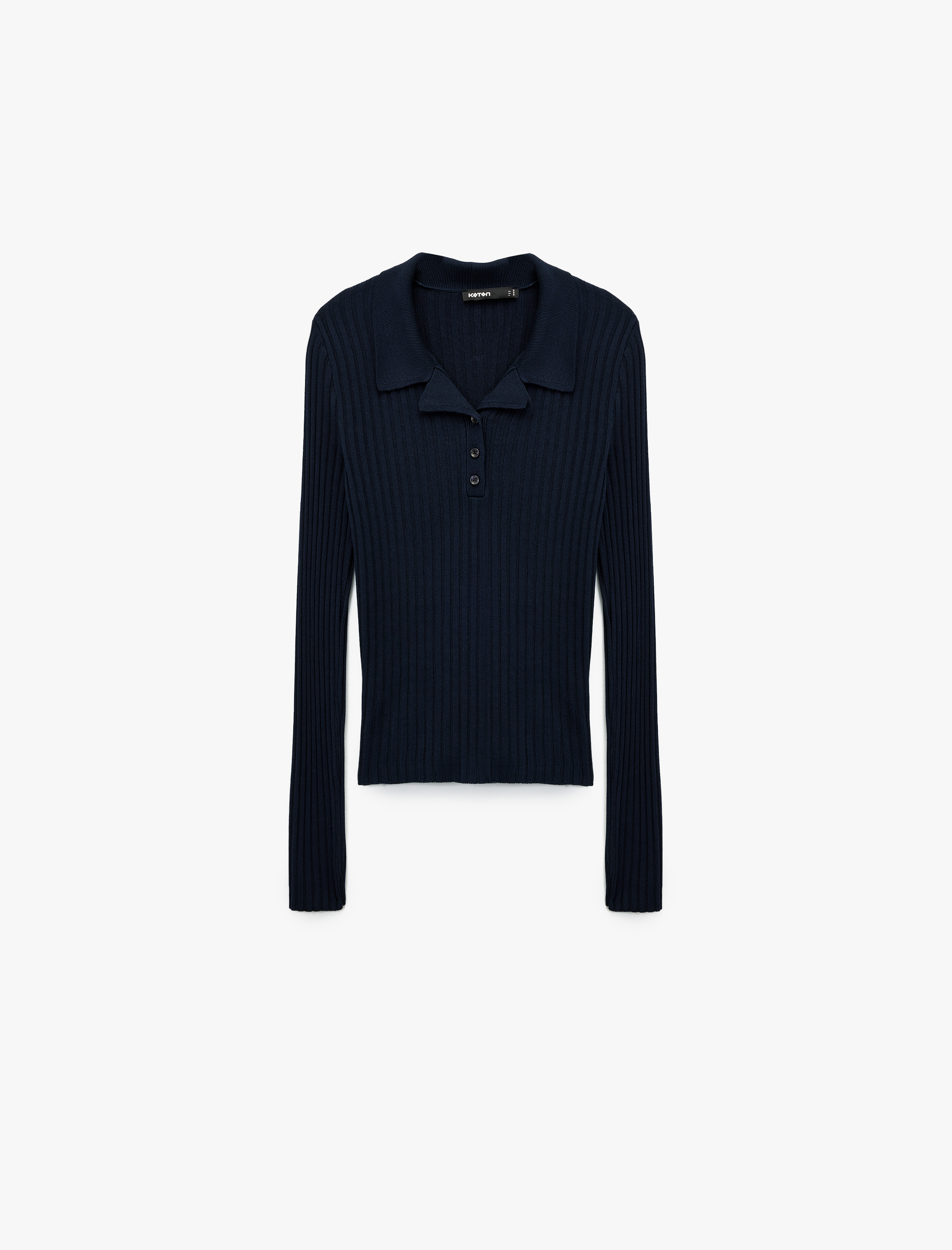   Yarım Düğme Detaylı Uzun Kollu Polo Yaka Triko Kazak