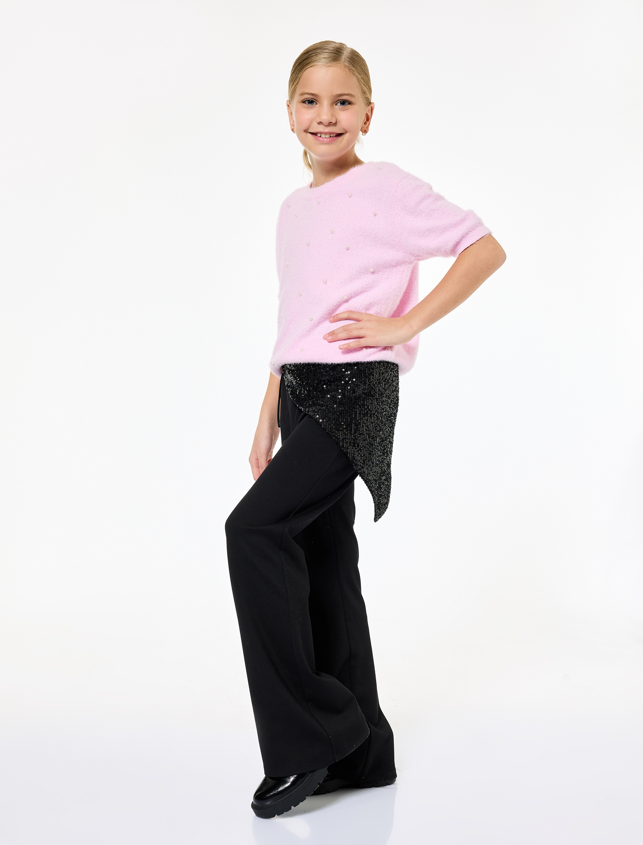  Kız Çocuk Pul Payet Detaylı Beli Lastikli Pantolon