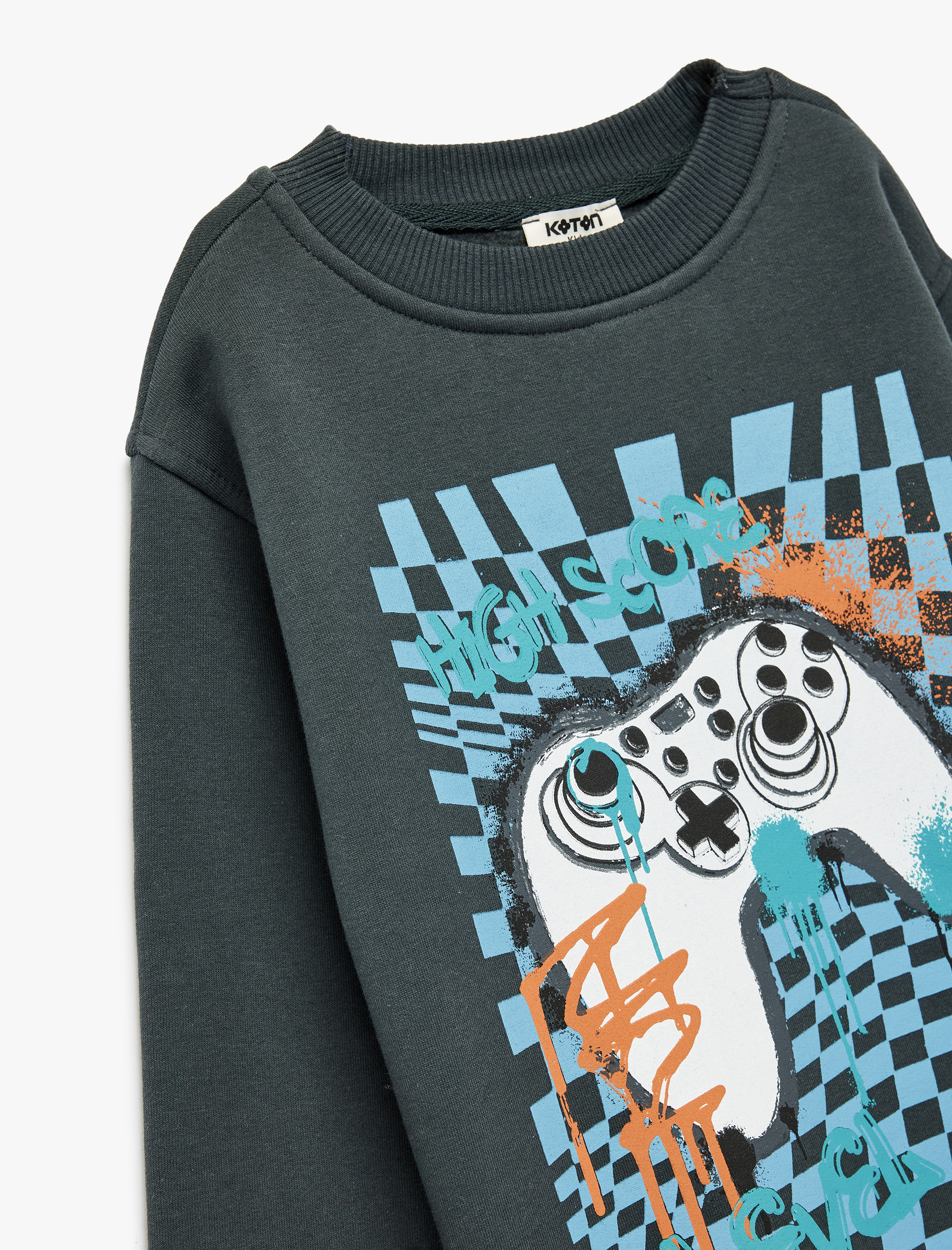  Erkek Çocuk Baskılı Uzun Kollu Bisiklet Yaka Şardonlu Sweatshirt