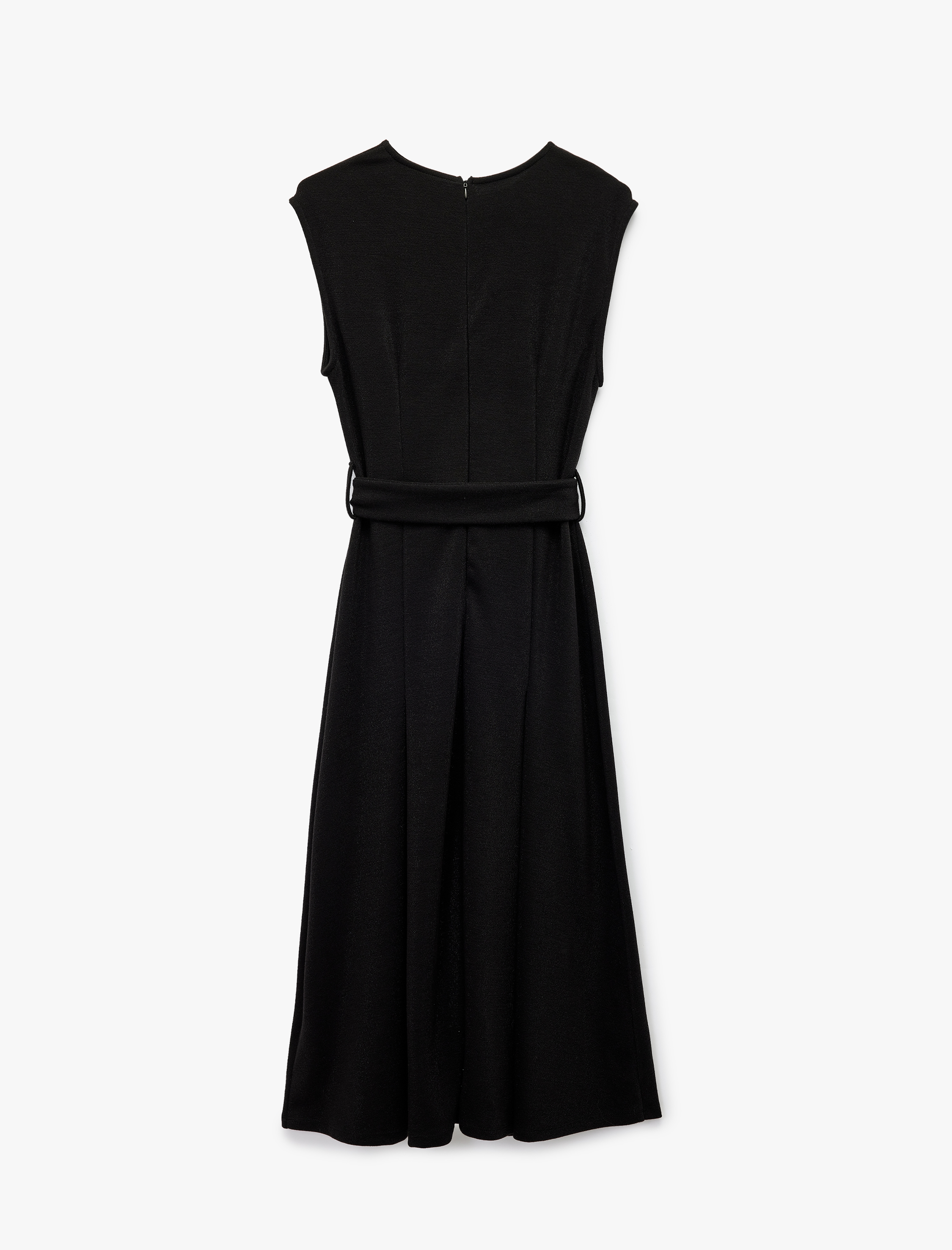   Slim Fit Kolsuz Bisiklet Yaka Kemerli Uzun Elbise