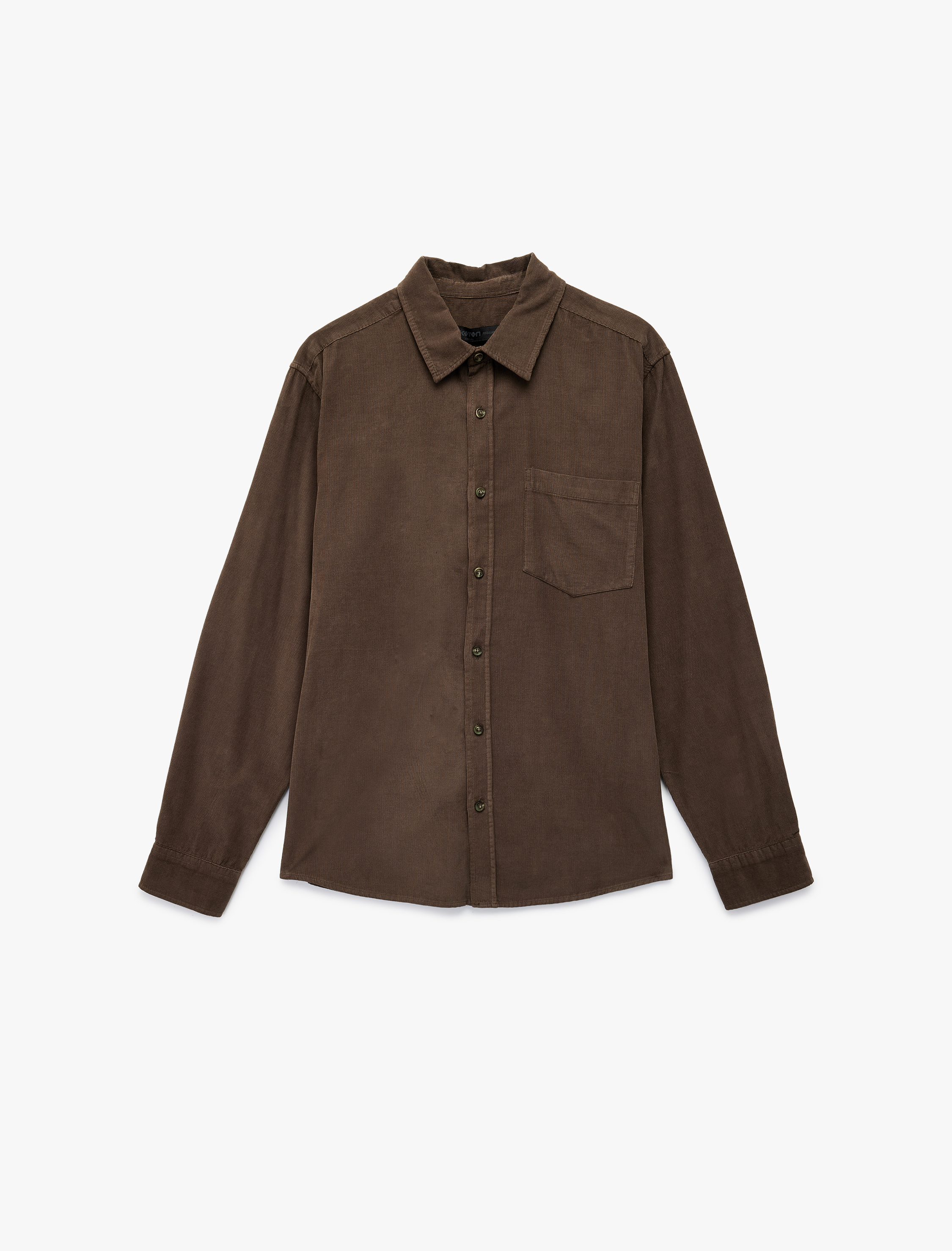   Regular Fit Klasik Yaka Düğmeli Pamuklu Uzun Kollu Kadife Gömlek