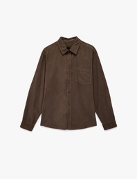 Regular Fit Klasik Yaka Düğmeli Pamuklu Uzun Kollu Kadife Gömlek