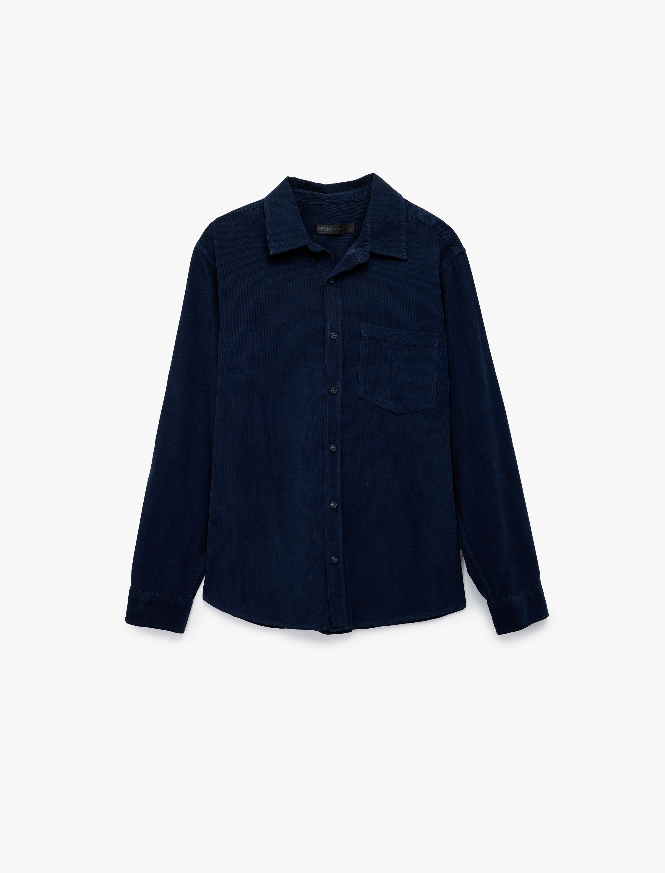   Regular Fit Klasik Yaka Düğmeli Pamuklu Uzun Kollu Kadife Gömlek