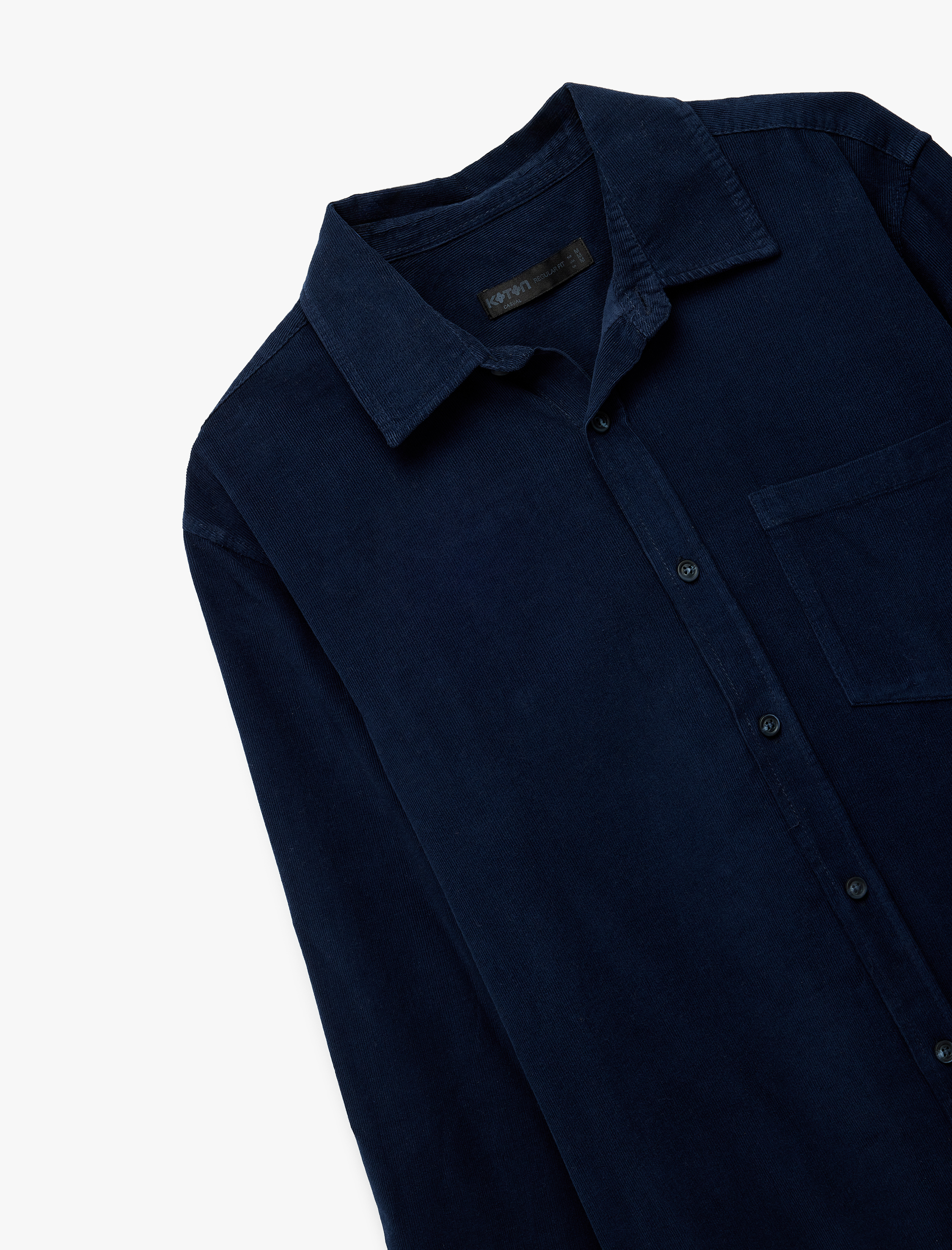   Regular Fit Klasik Yaka Düğmeli Pamuklu Uzun Kollu Kadife Gömlek