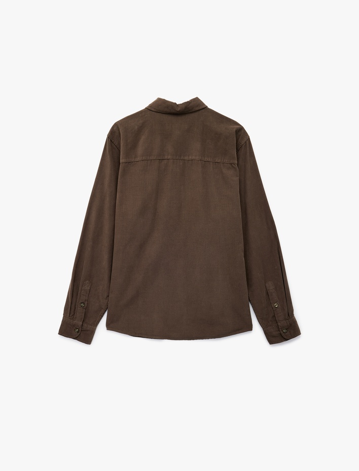  Regular Fit Klasik Yaka Düğmeli Pamuklu Uzun Kollu Kadife Gömlek