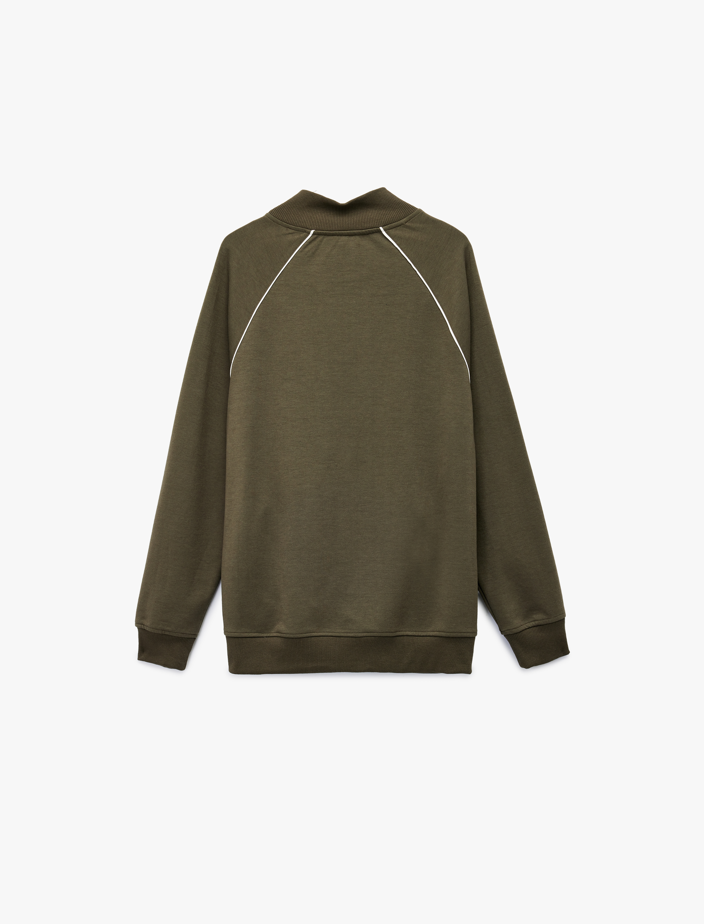   Uzun Kollu Çizgi Detaylı Cepli Pamuklu Dik Yaka Fermuarlı Sweatshirt