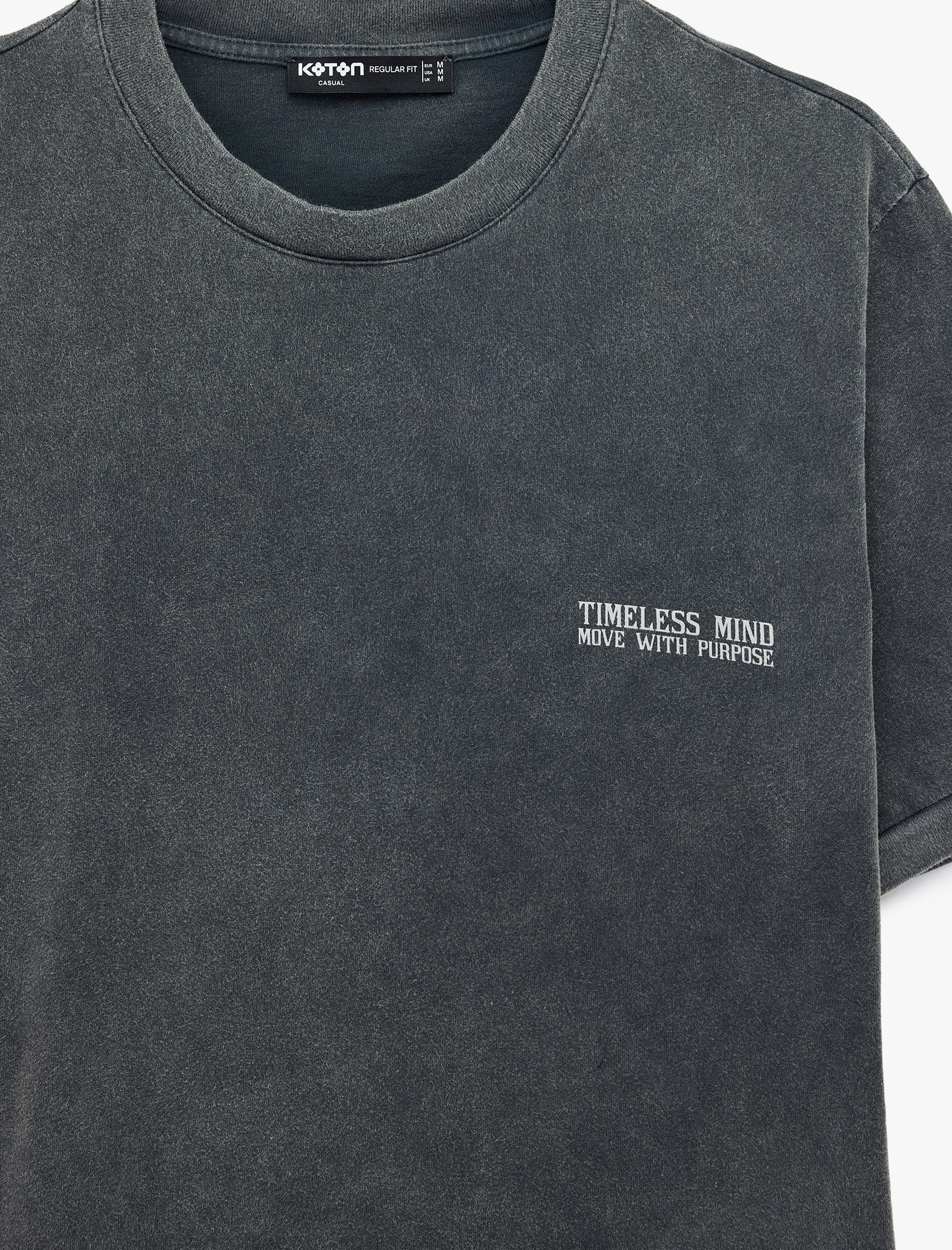   Regular Fit Kısa Kollu Bisiklet Yaka Pamuklu Yıkamalı Arkası Baskılı Tişört