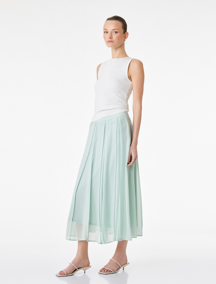  Standart Bel Pileli Midi Şifon Etek