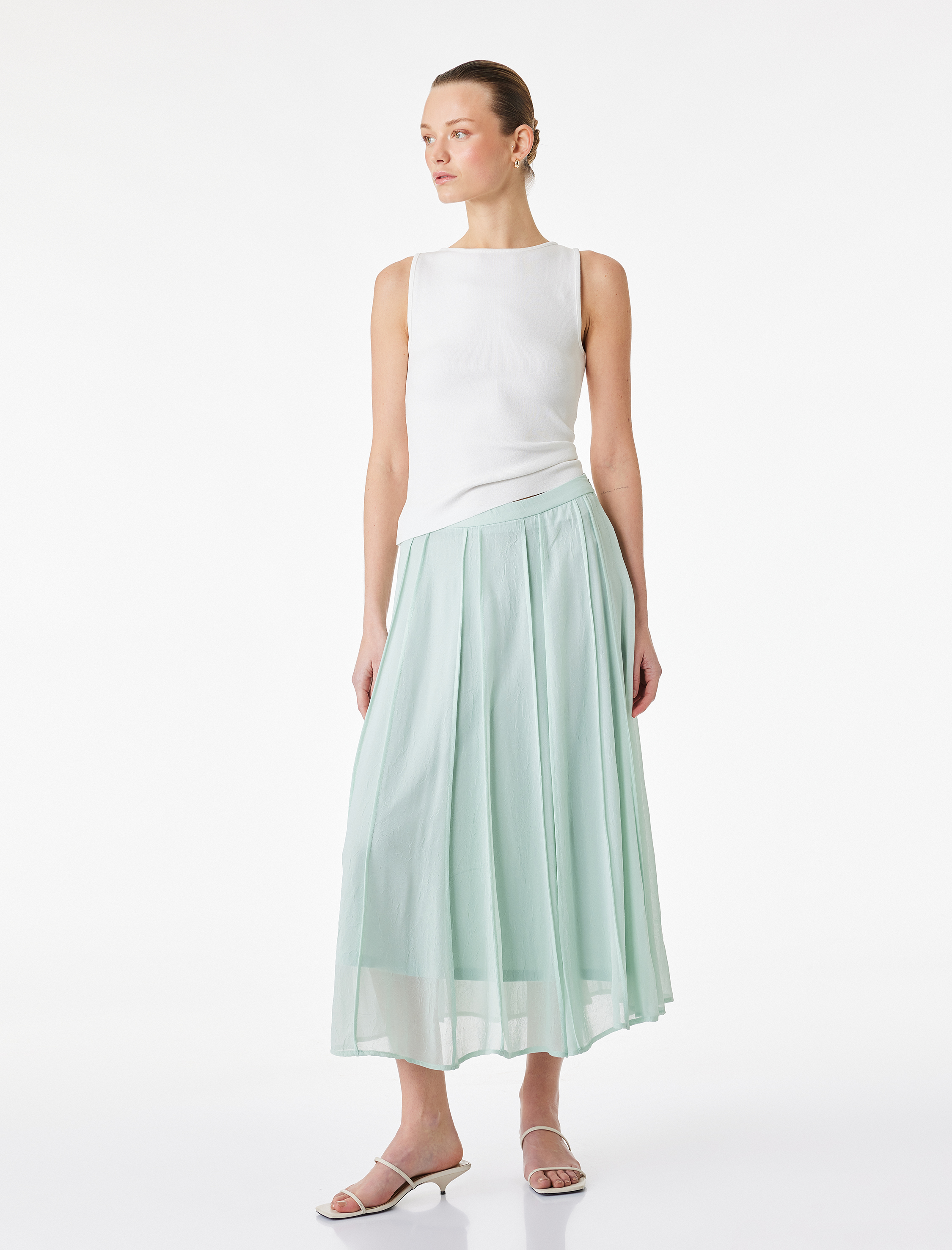   Standart Bel Pileli Midi Şifon Etek