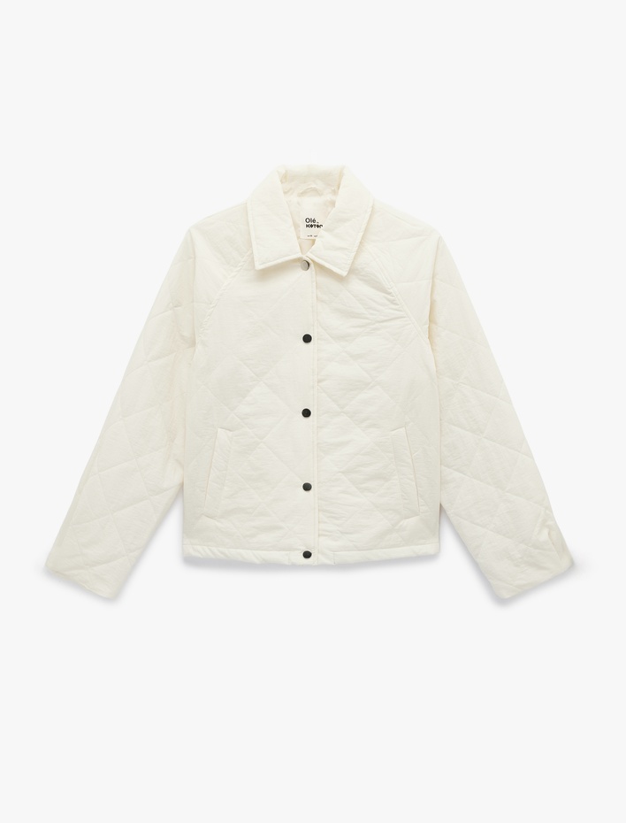  Klasik Yaka Çıtçıt Düğmeli Cepli Oversize Kapitone Ceket